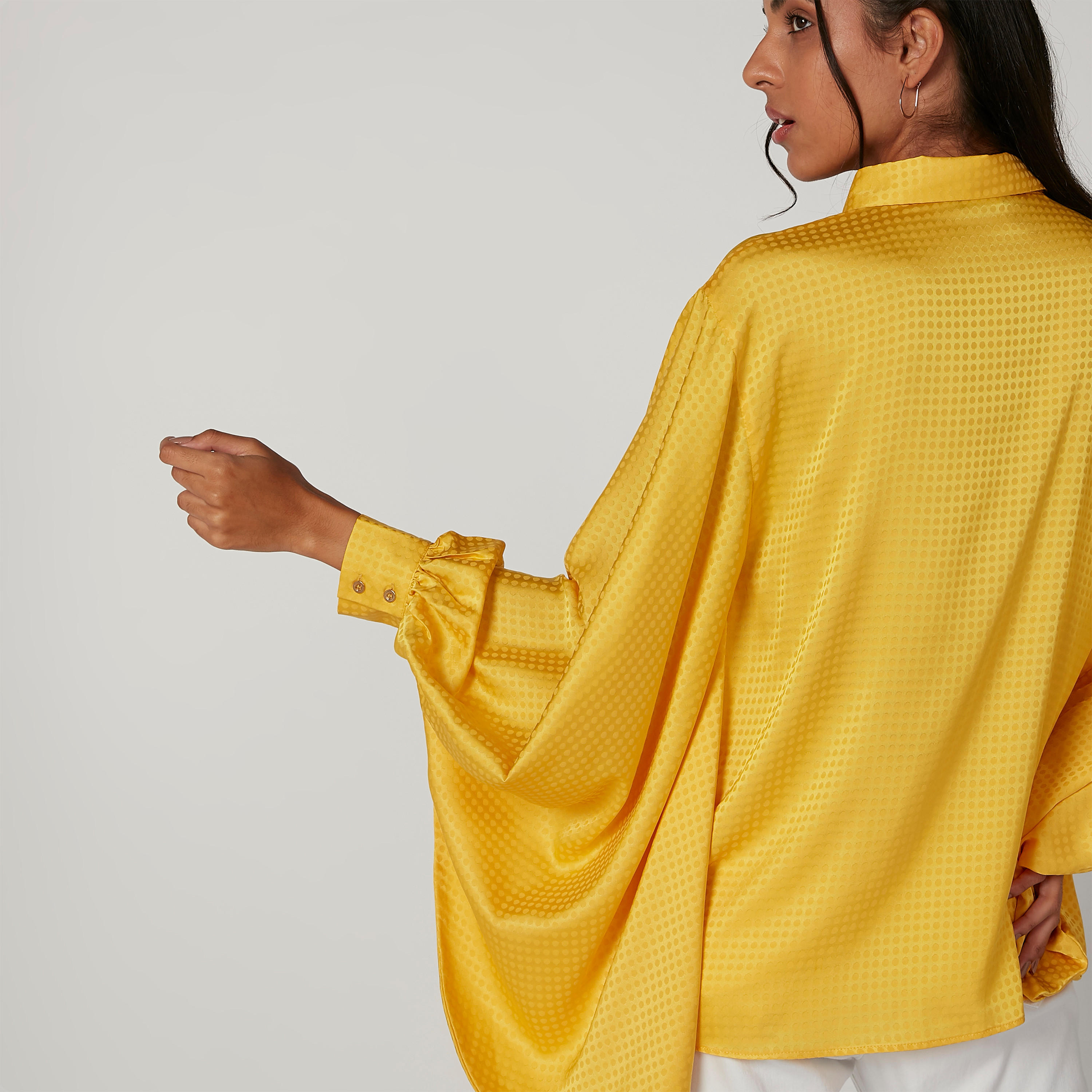 Textured Shirt with Spread Collar and Flared Sleeves-women-clothing-shirtsandblouses-shirts-image-5