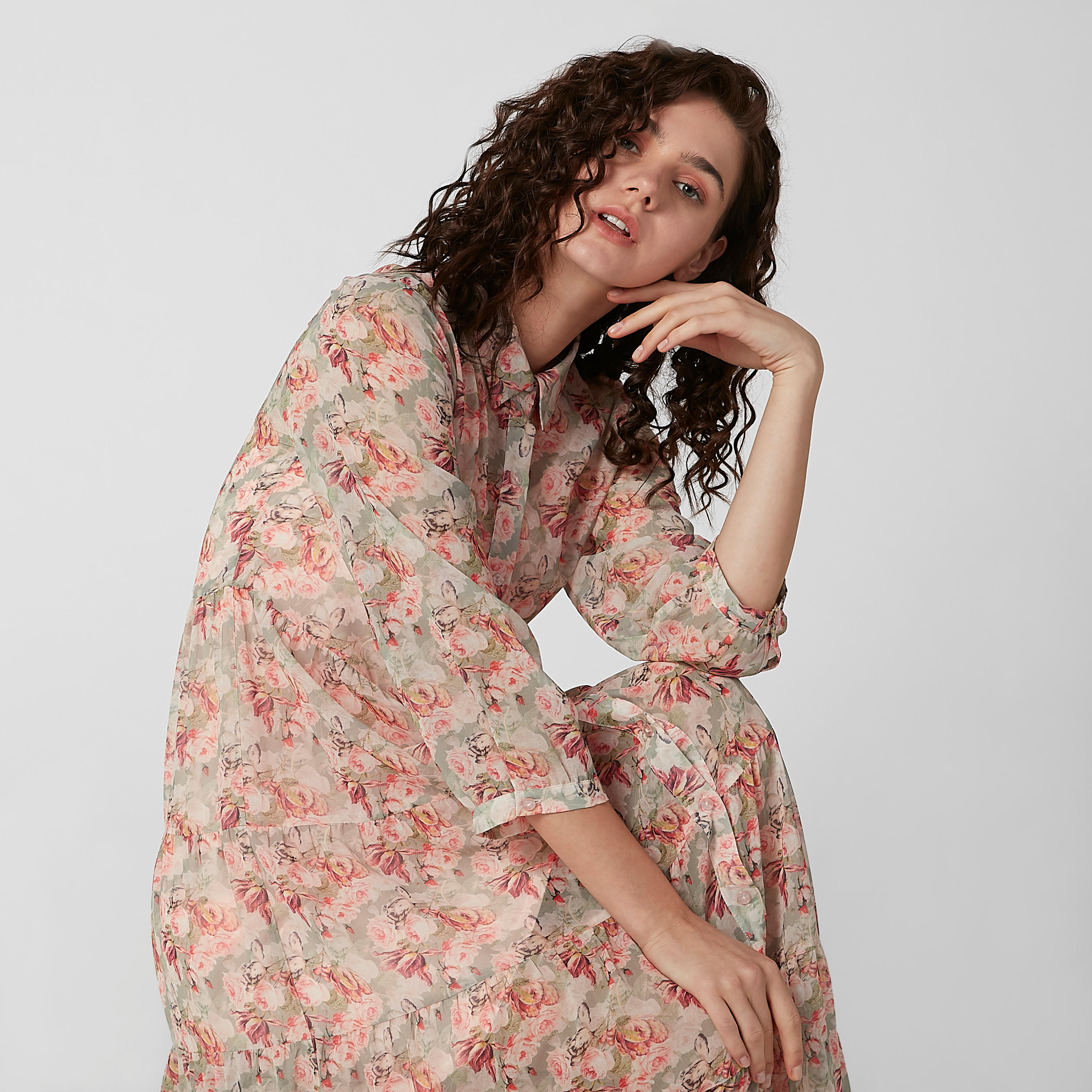Sustainable Floral Printed Maxi A-line Dress with Long Sleeves-women-clothing-dresses-image-1