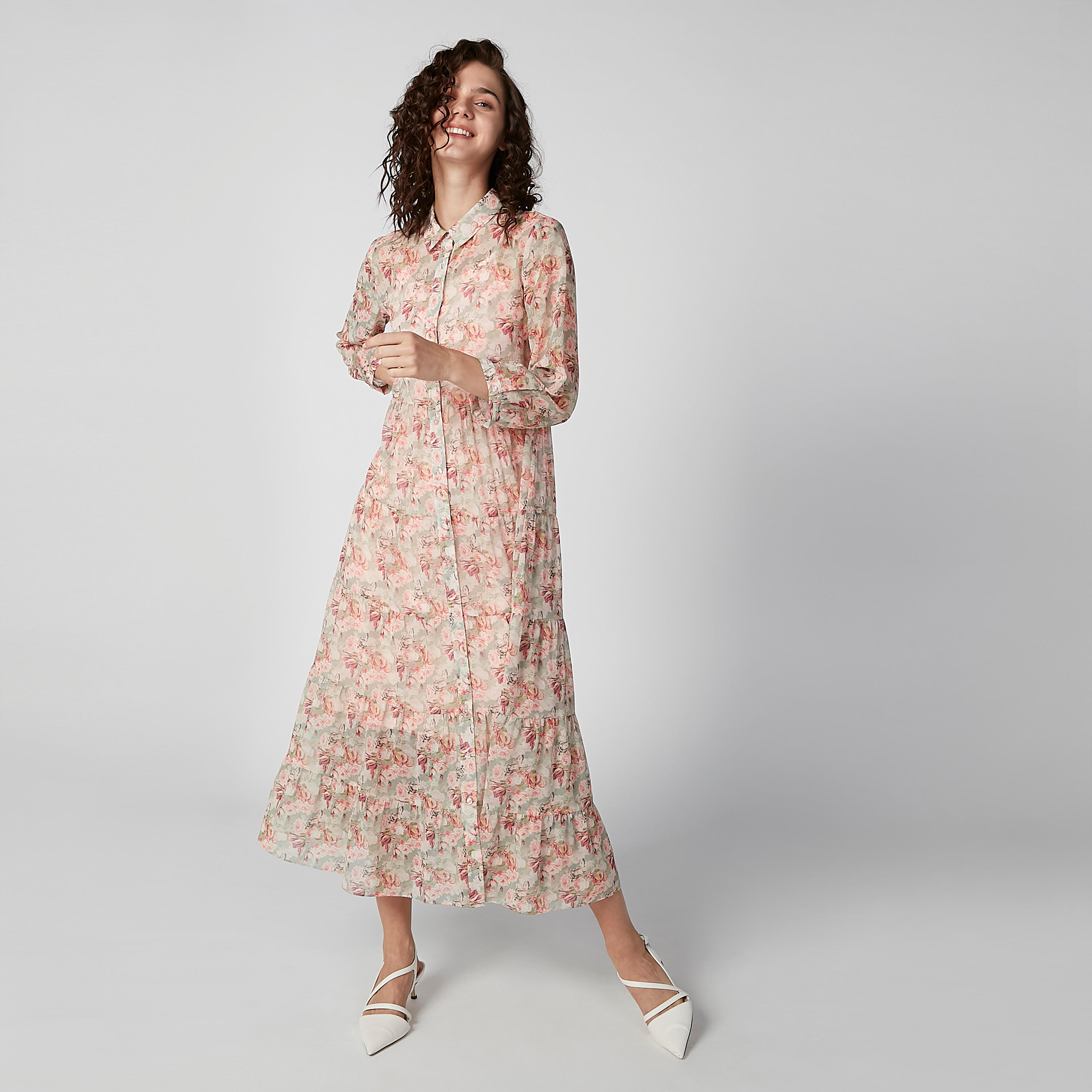 Sustainable Floral Printed Maxi A-line Dress with Long Sleeves-women-clothing-dresses-image-2