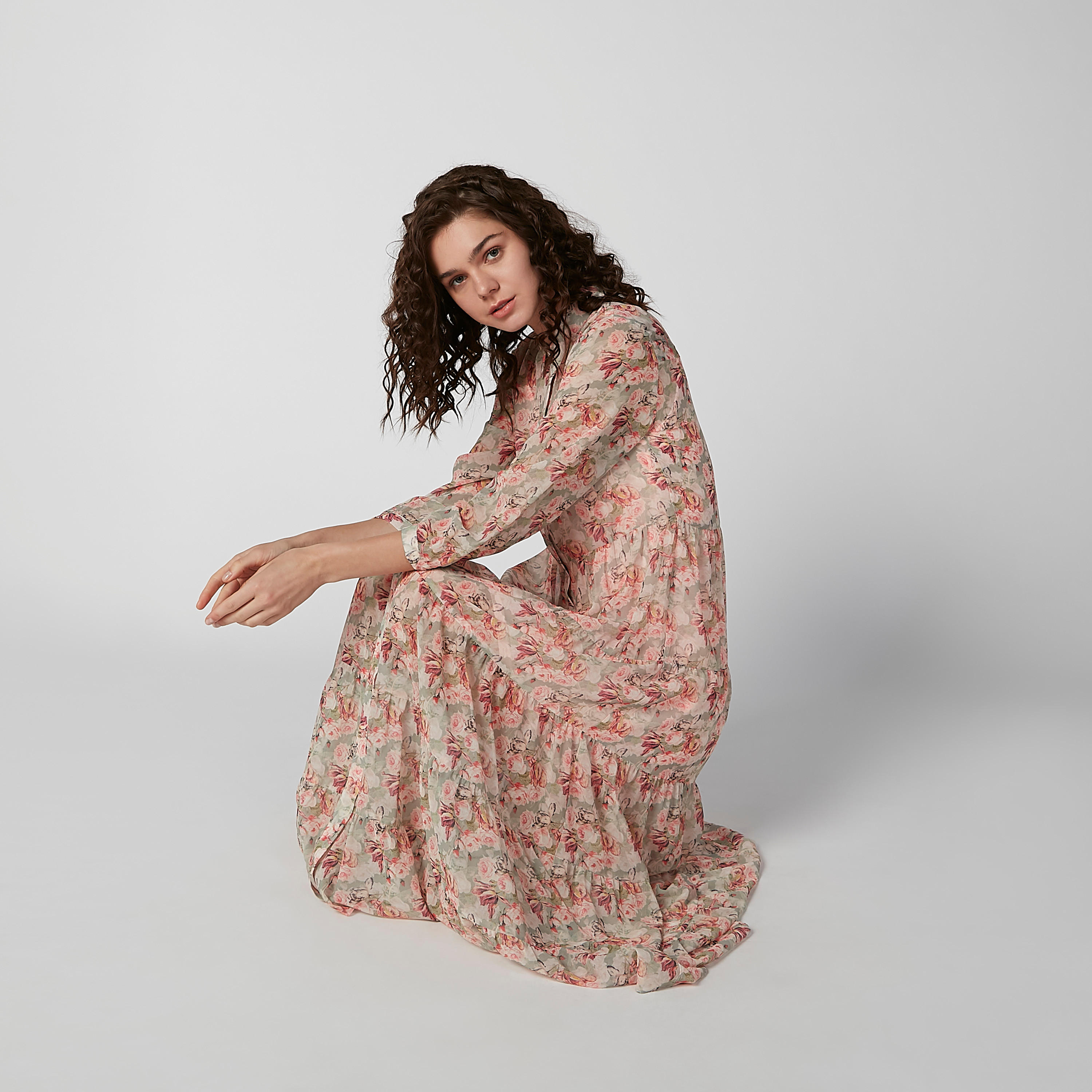 Sustainable Floral Printed Maxi A-line Dress with Long Sleeves-women-clothing-dresses-image-4