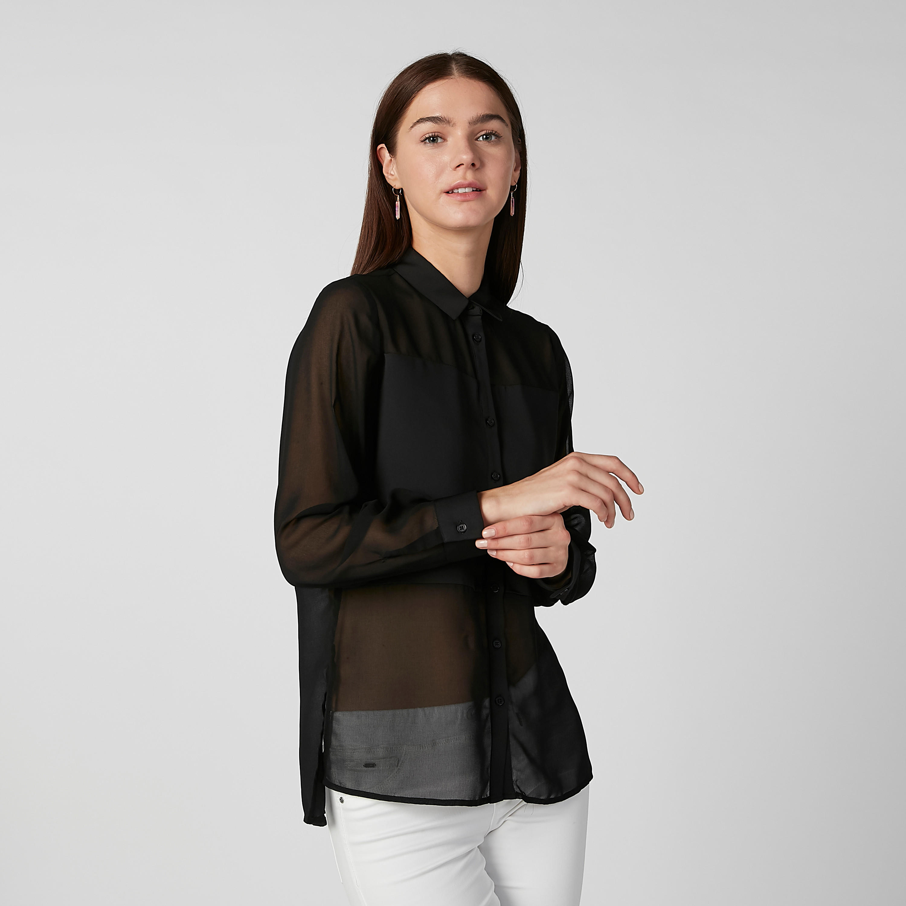 Sustainable Plain Shirt with Long Sleeves and High Low Hem-women-clothing-shirtsandblouses-shirts-image-1