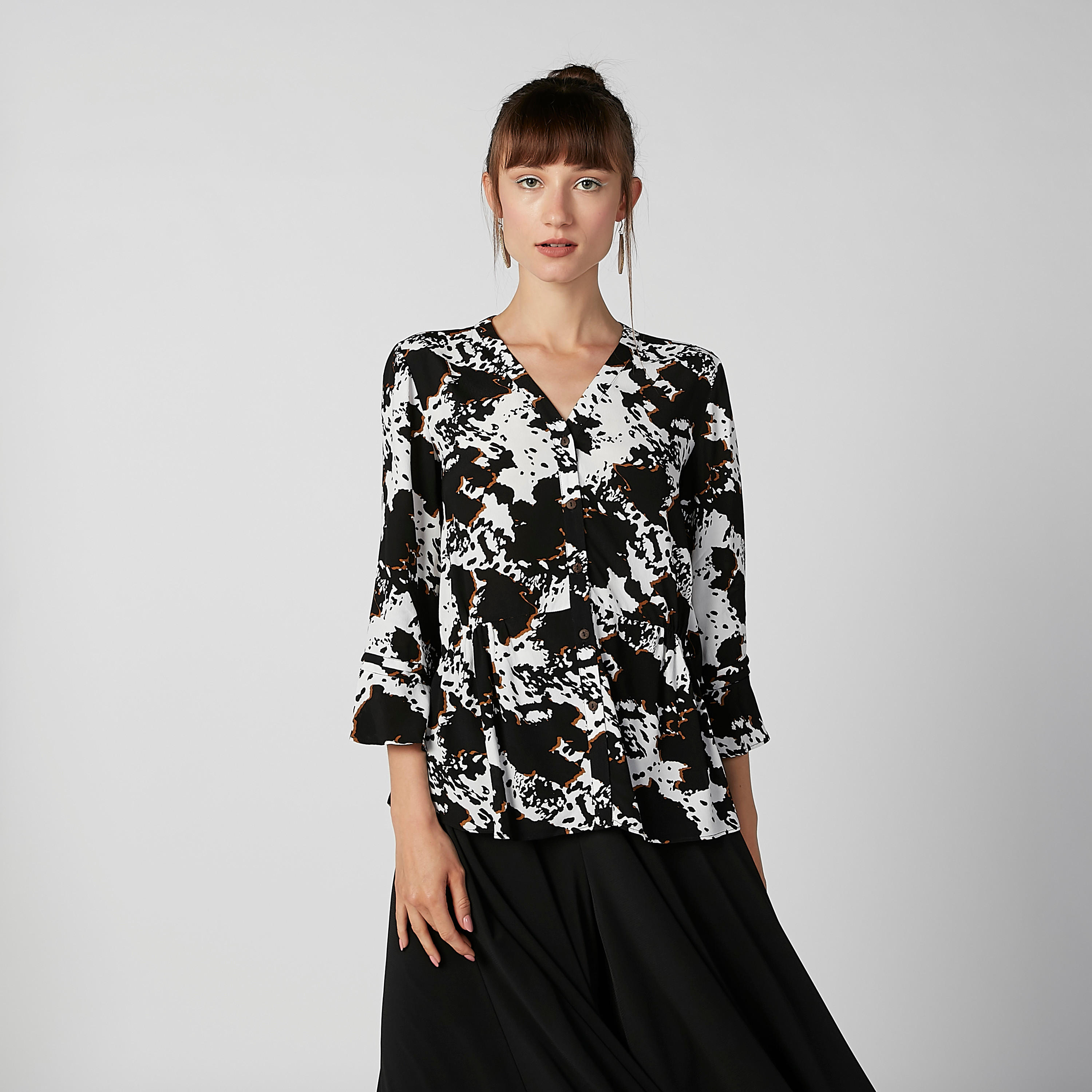 Printed Top with V-neck and 3/4 Sleeves-women-clothing-shirtsandblouses-blouses-image-4