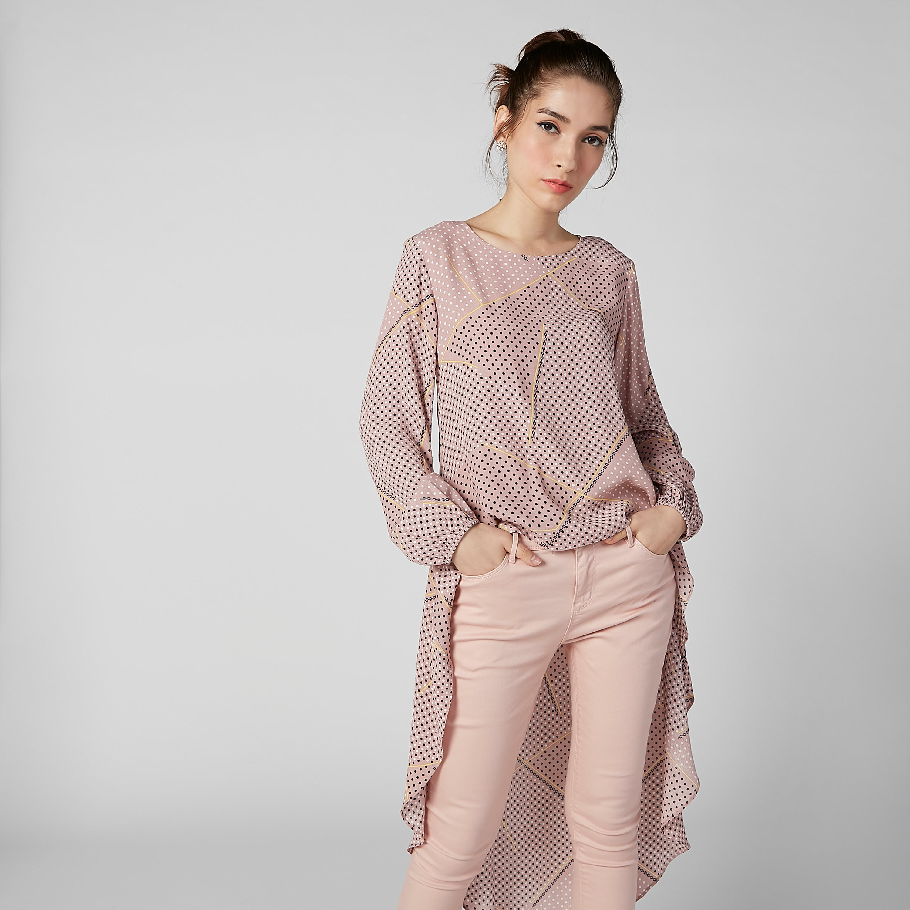Printed Top with Long Sleeves and High Low Hem-women-clothing-shirtsandblouses-blouses-image-5