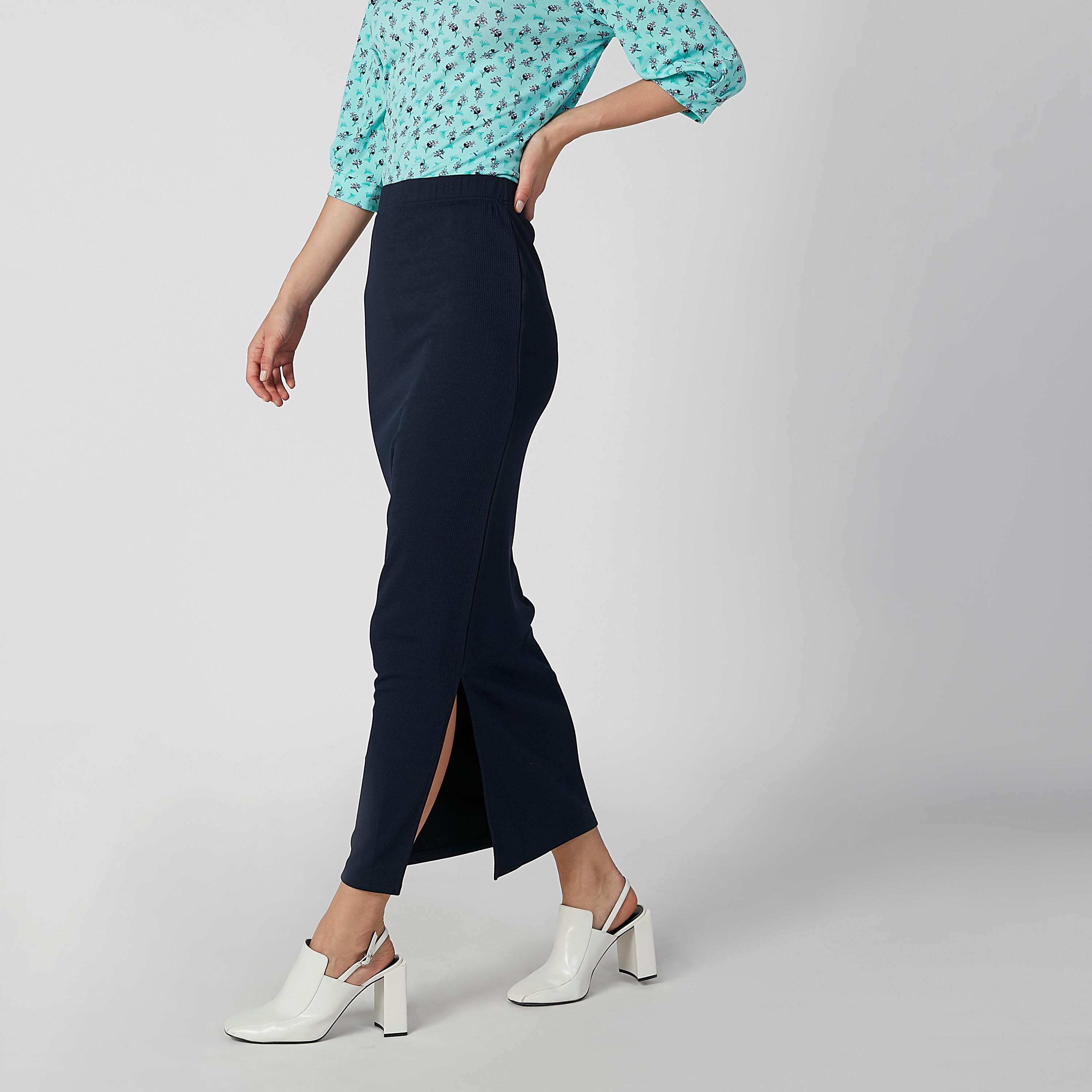 تنورة ماكسي ضيّقة سادة بخصر مطّاطي وفتحة جانبية-women-clothing-bottoms-skirts-image-1