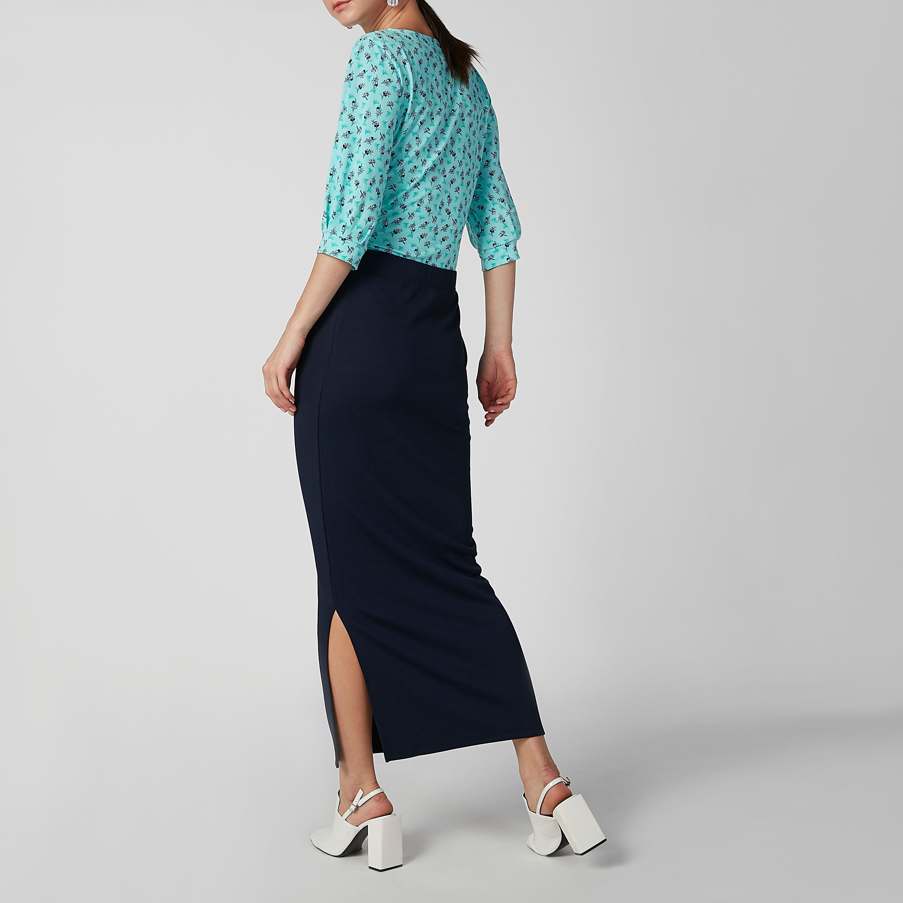 تنورة ماكسي ضيّقة سادة بخصر مطّاطي وفتحة جانبية-women-clothing-bottoms-skirts-image-2