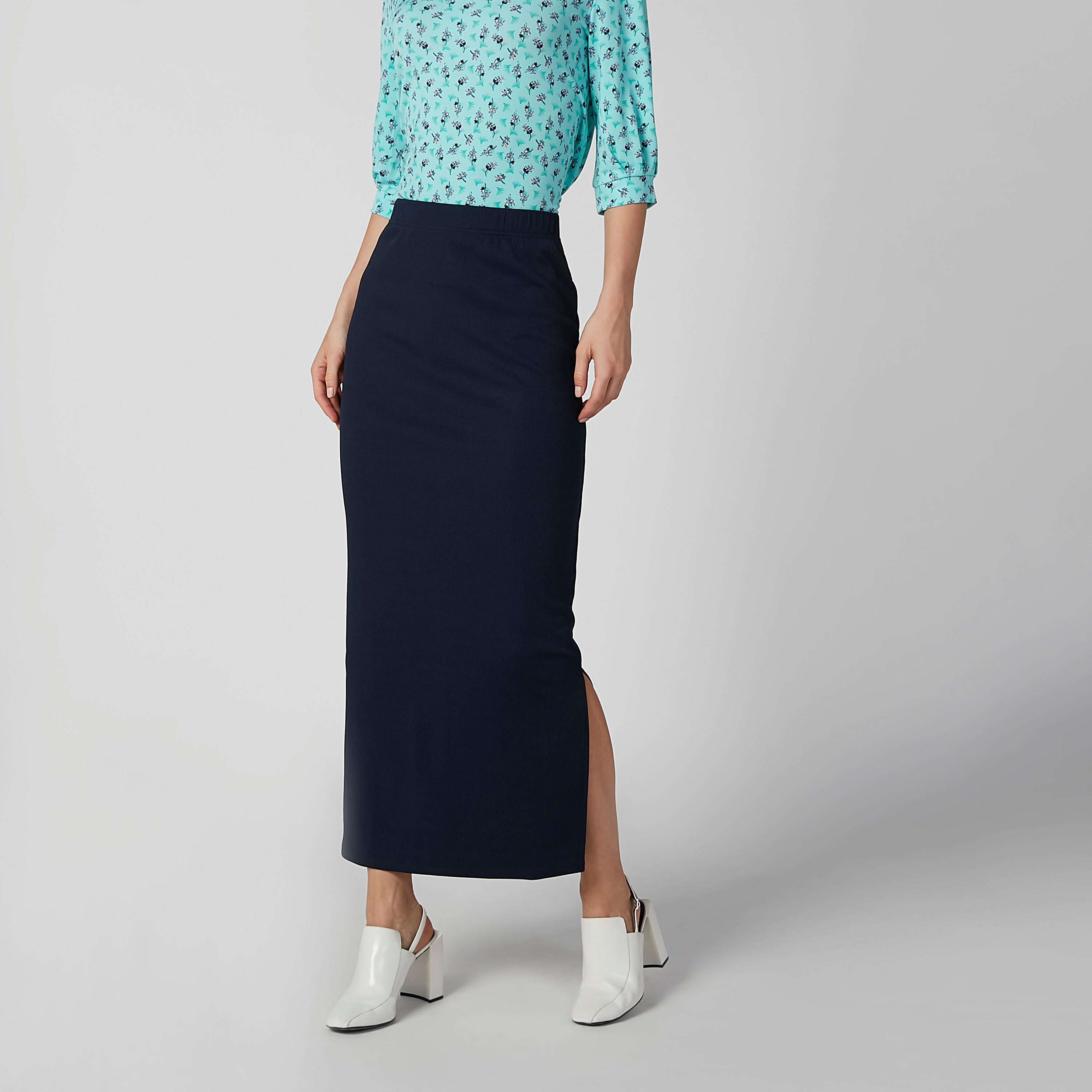 تنورة ماكسي ضيّقة سادة بخصر مطّاطي وفتحة جانبية-women-clothing-bottoms-skirts-image-4
