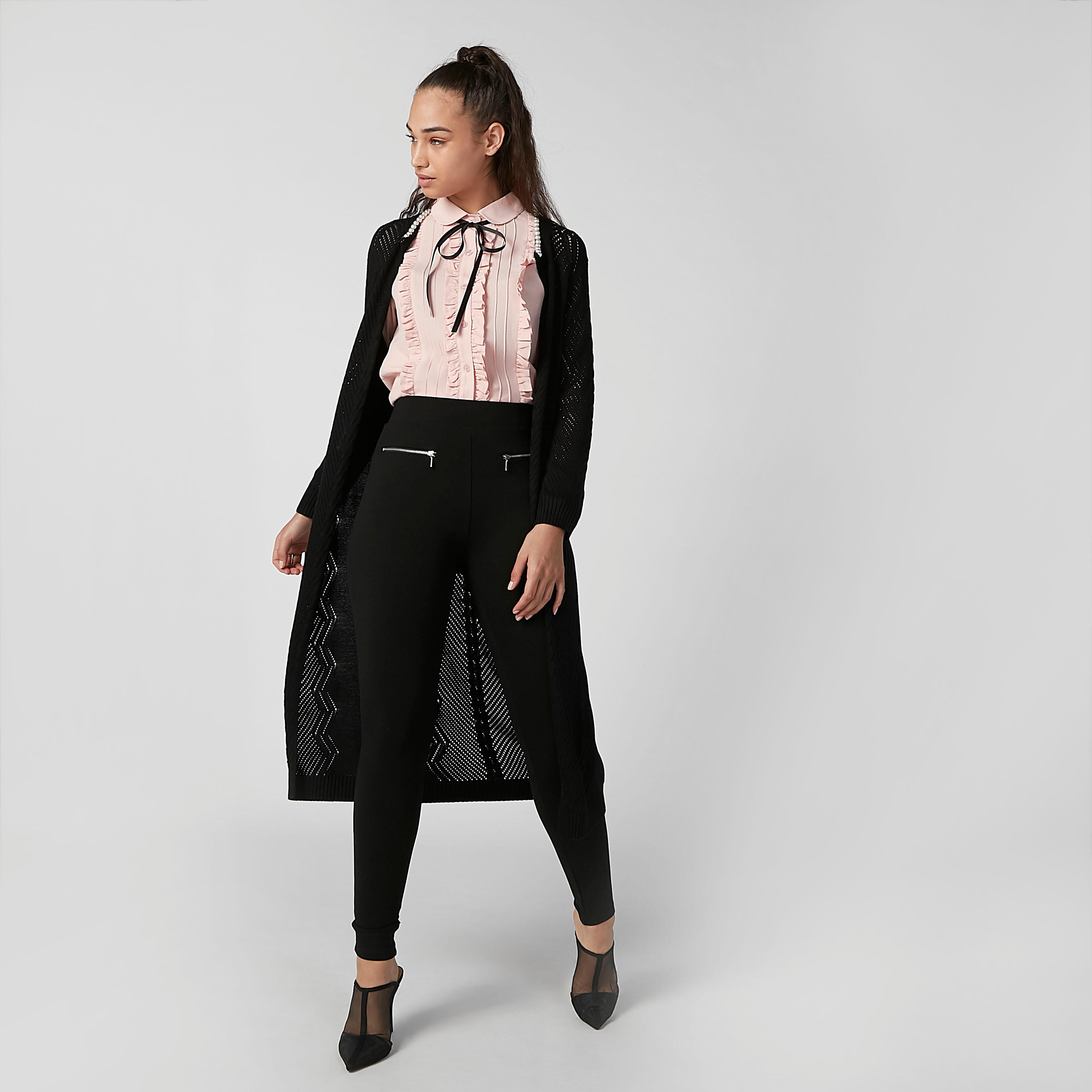 كارديجان طويل بارز الملمس بأكمام طويلة وأربطة-women-winterwear-cardigansandjumpers-cardigans-image-1
