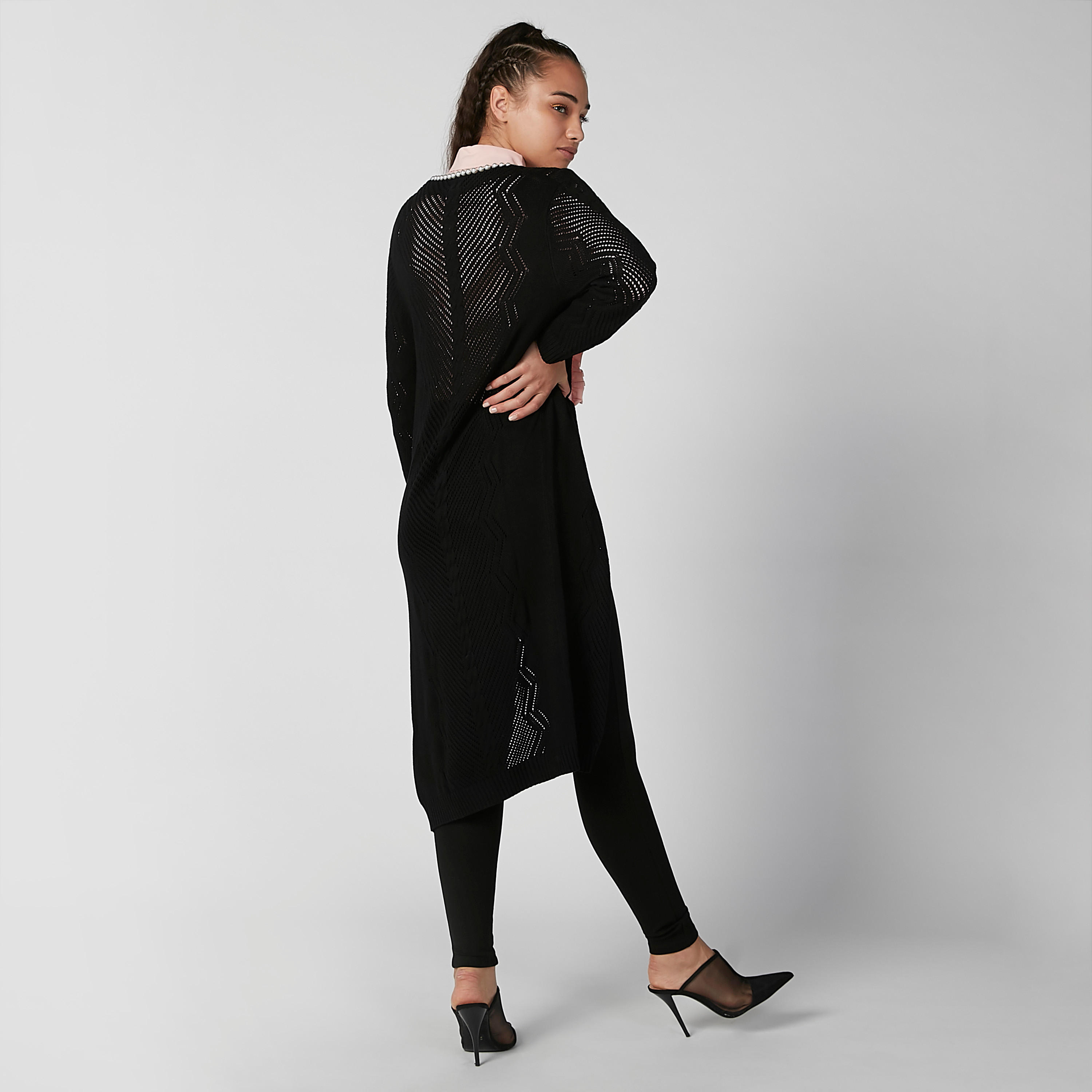كارديجان طويل بارز الملمس بأكمام طويلة وأربطة-women-winterwear-cardigansandjumpers-cardigans-image-3