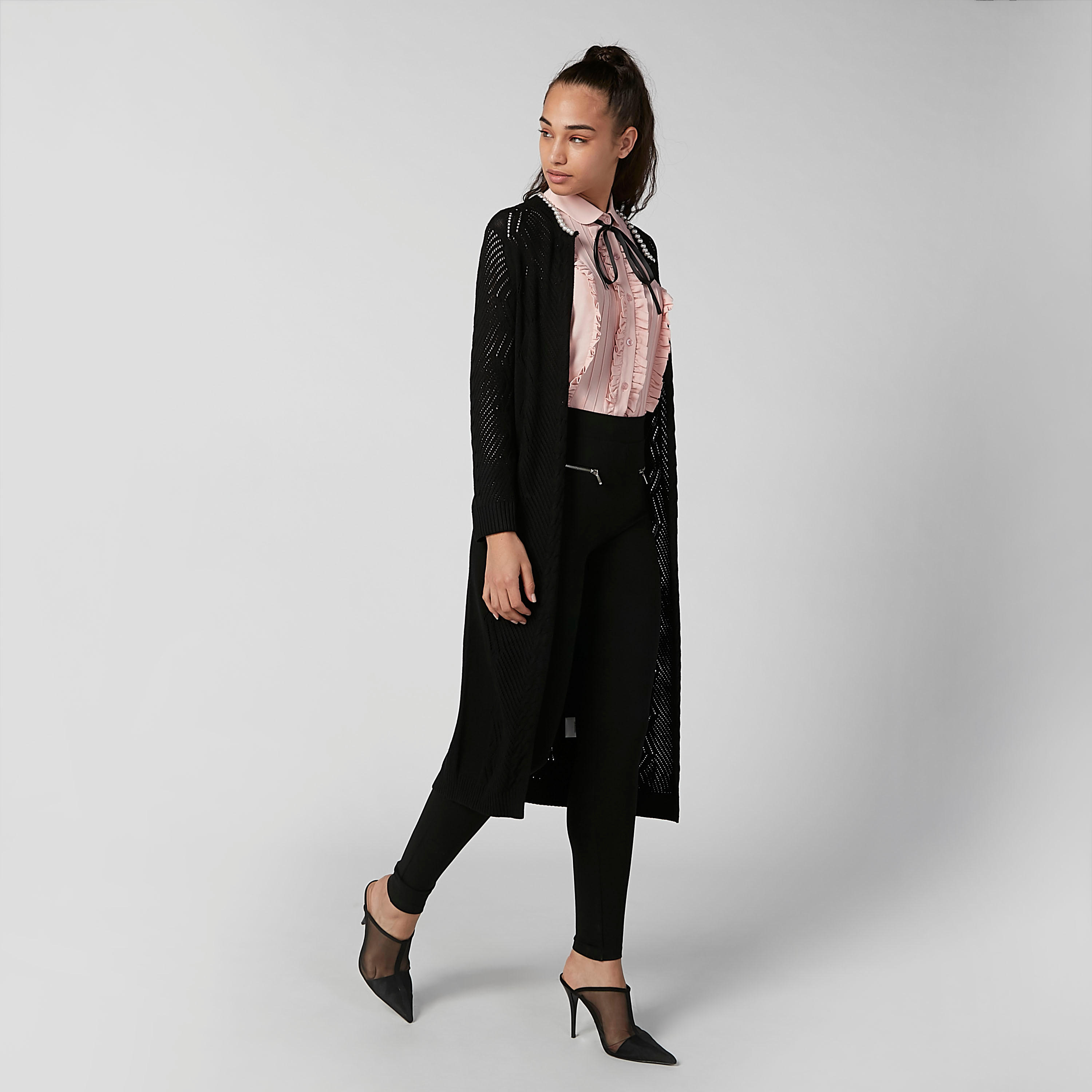 كارديجان طويل بارز الملمس بأكمام طويلة وأربطة-women-winterwear-cardigansandjumpers-cardigans-image-5