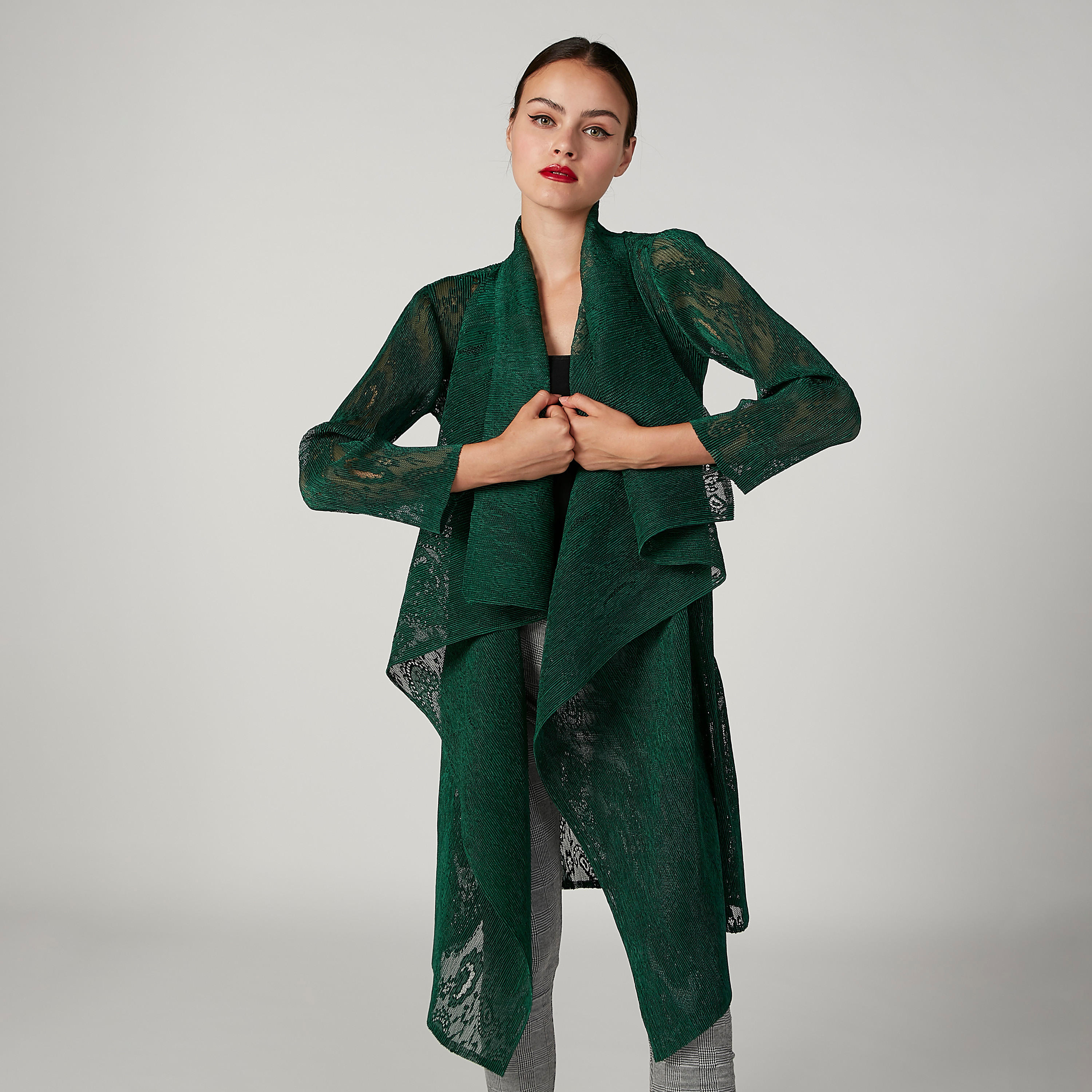 جاكيت مستدام دانتيل  طويل بأكمام طويلة -women-winterwear-coatsandjackets-jackets-image-1
