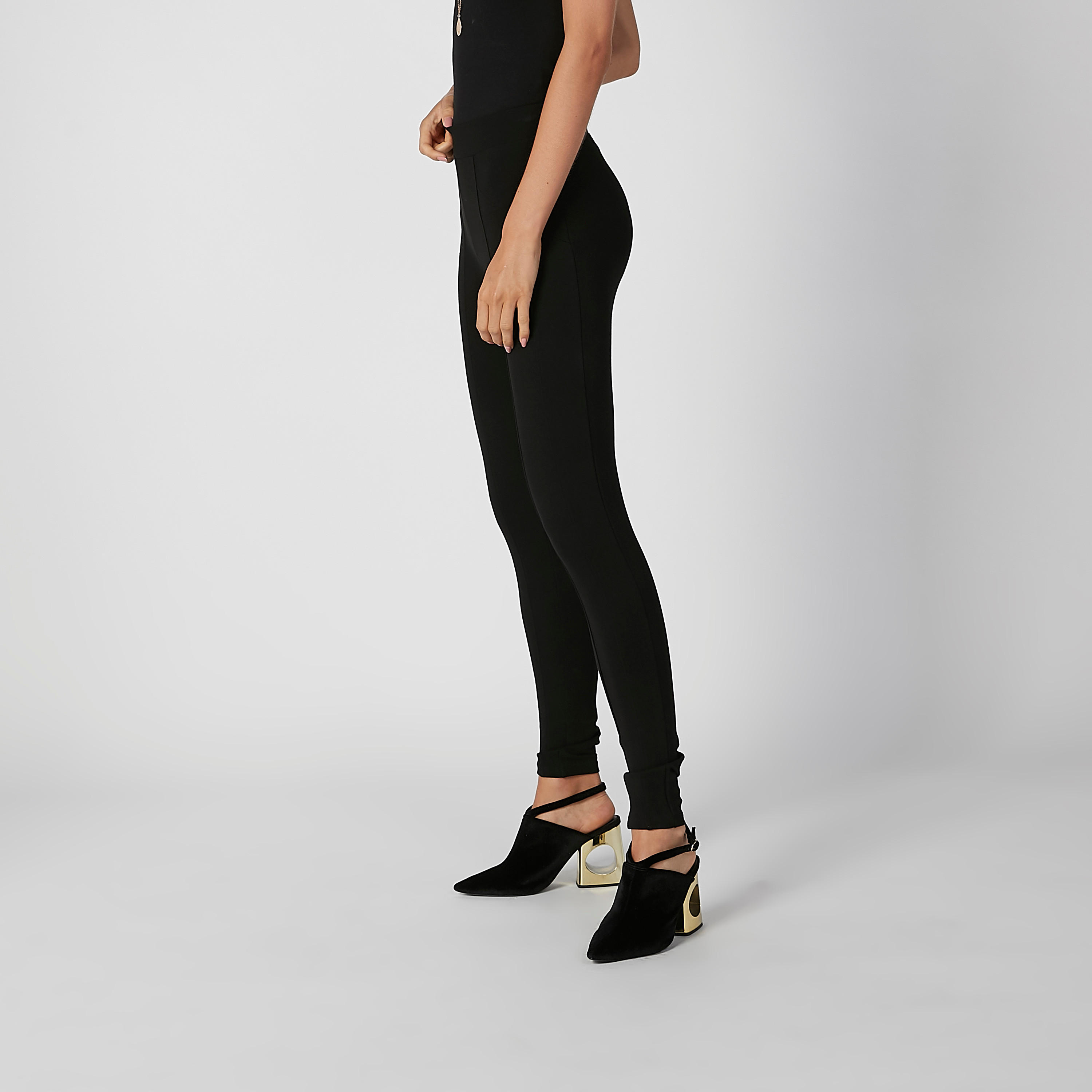 بنطلون بونتي سكيني سادة بخصر مطّاطي متوسط الارتفاع-women-clothing-bottoms-leggings-image-3
