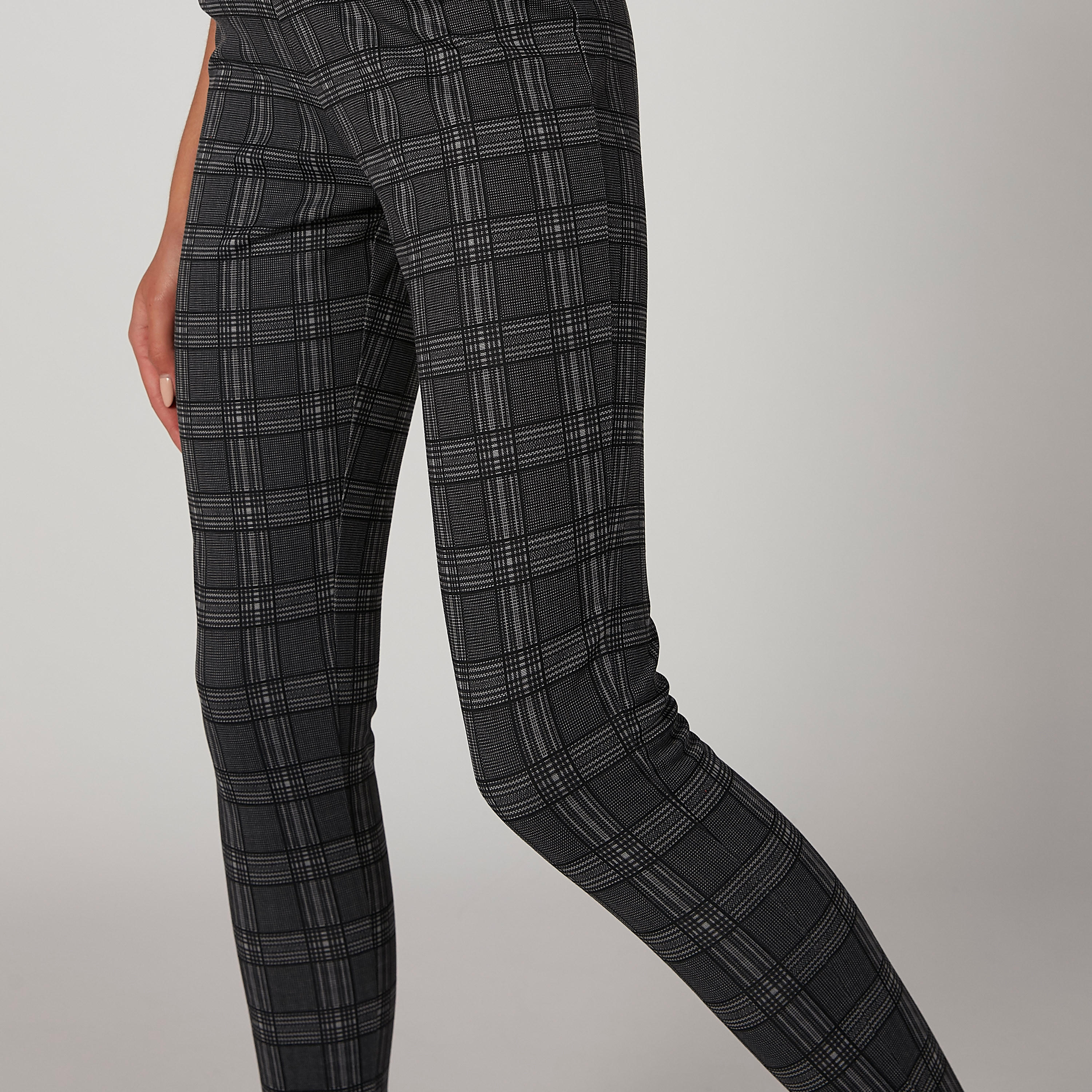 بنطلون جينز ضيّق سكيني كاروهات بخصر مطّاطي متوسط الارتفاع-women-clothing-bottoms-leggings-image-5