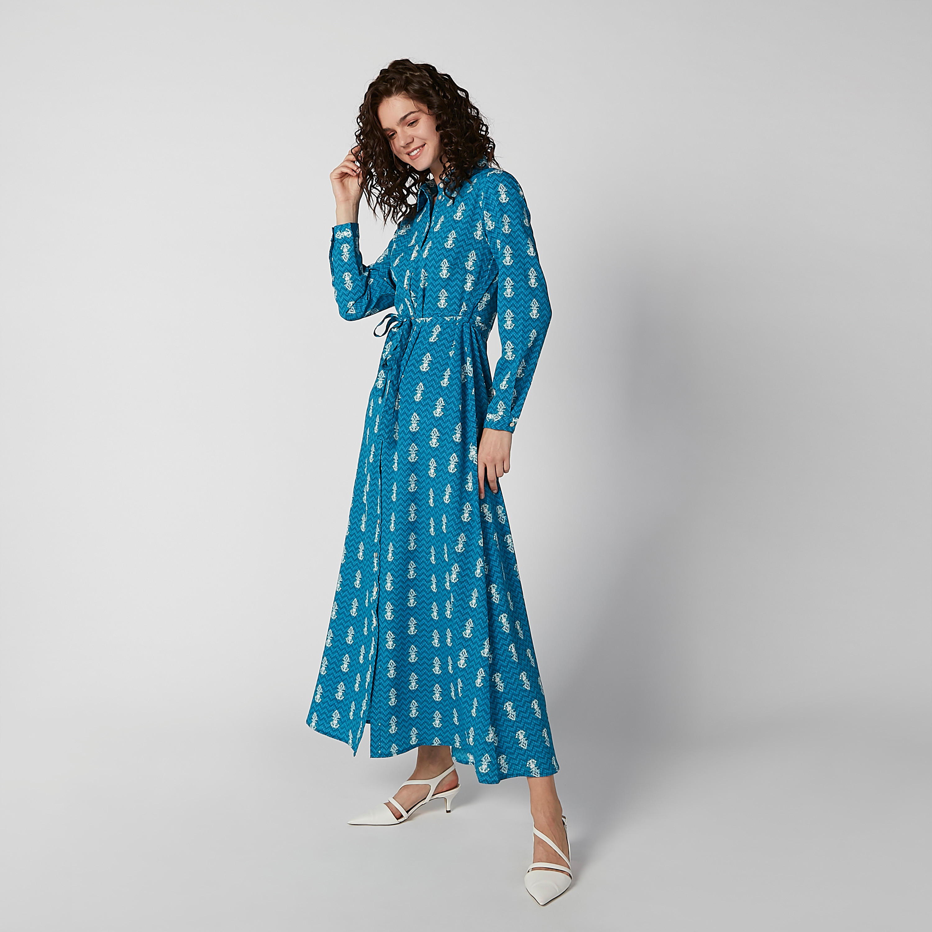 فستان ماكسي إيه لاين بأكمام طويلة وأربطة وطبعات-women-clothing-dresses-image-1