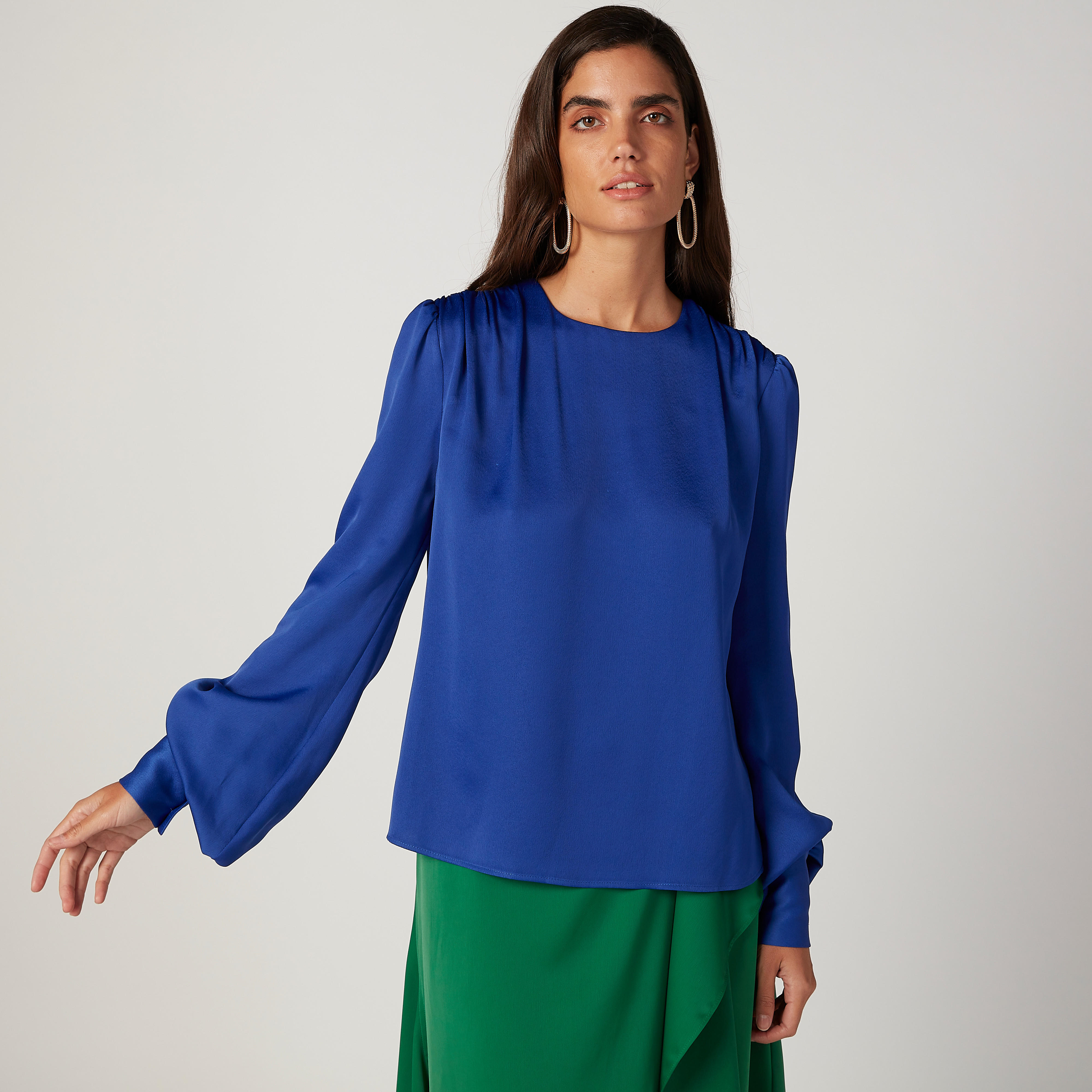 Solid Top with Round Neck and Bishop Sleeves-women-clothing-shirtsandblouses-blouses-image-1