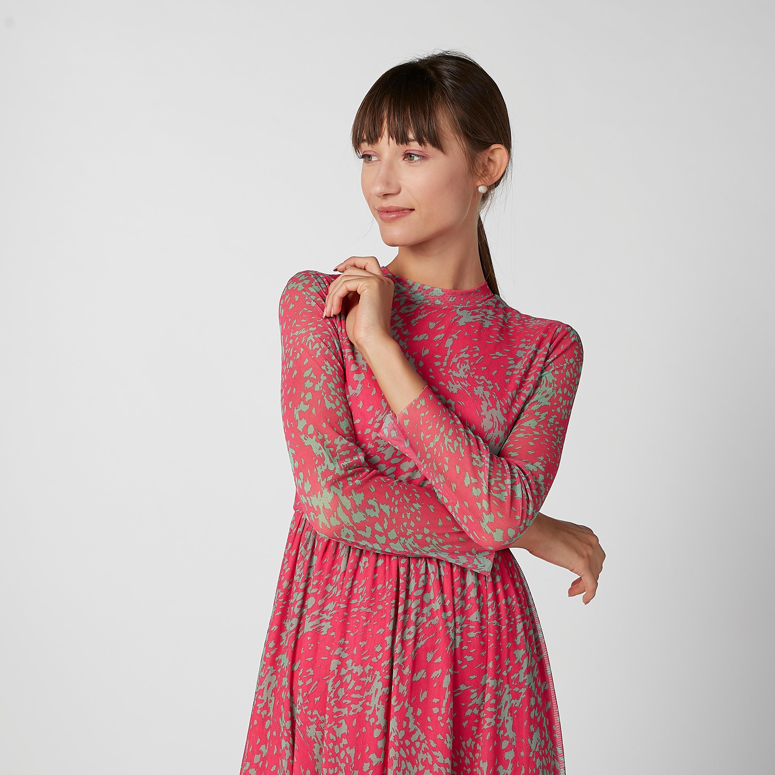 فستان طويل إيه لاين بياقة عالية وأكمام طويلة وطبعات-women-clothing-dresses-image-3