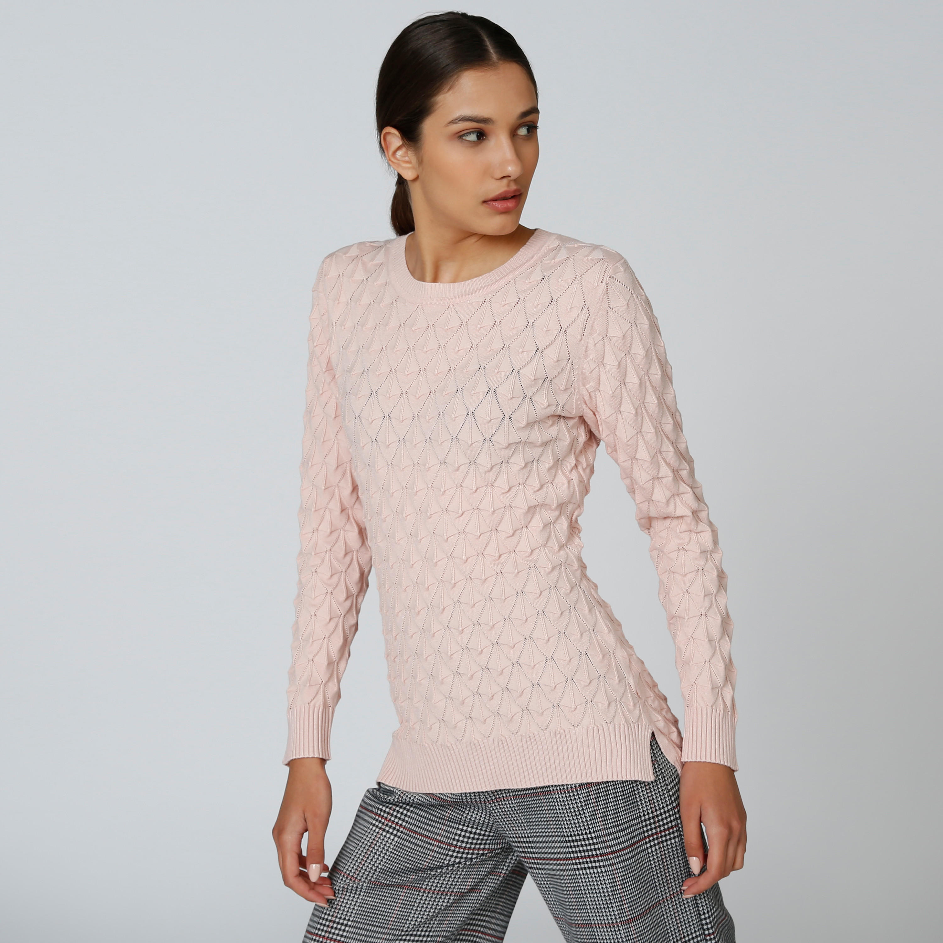 كنزة مبطّنة بياقة مستديرة وأكمام طويلة-women-clothing-cardigansandjumpers-jumpers-image-1