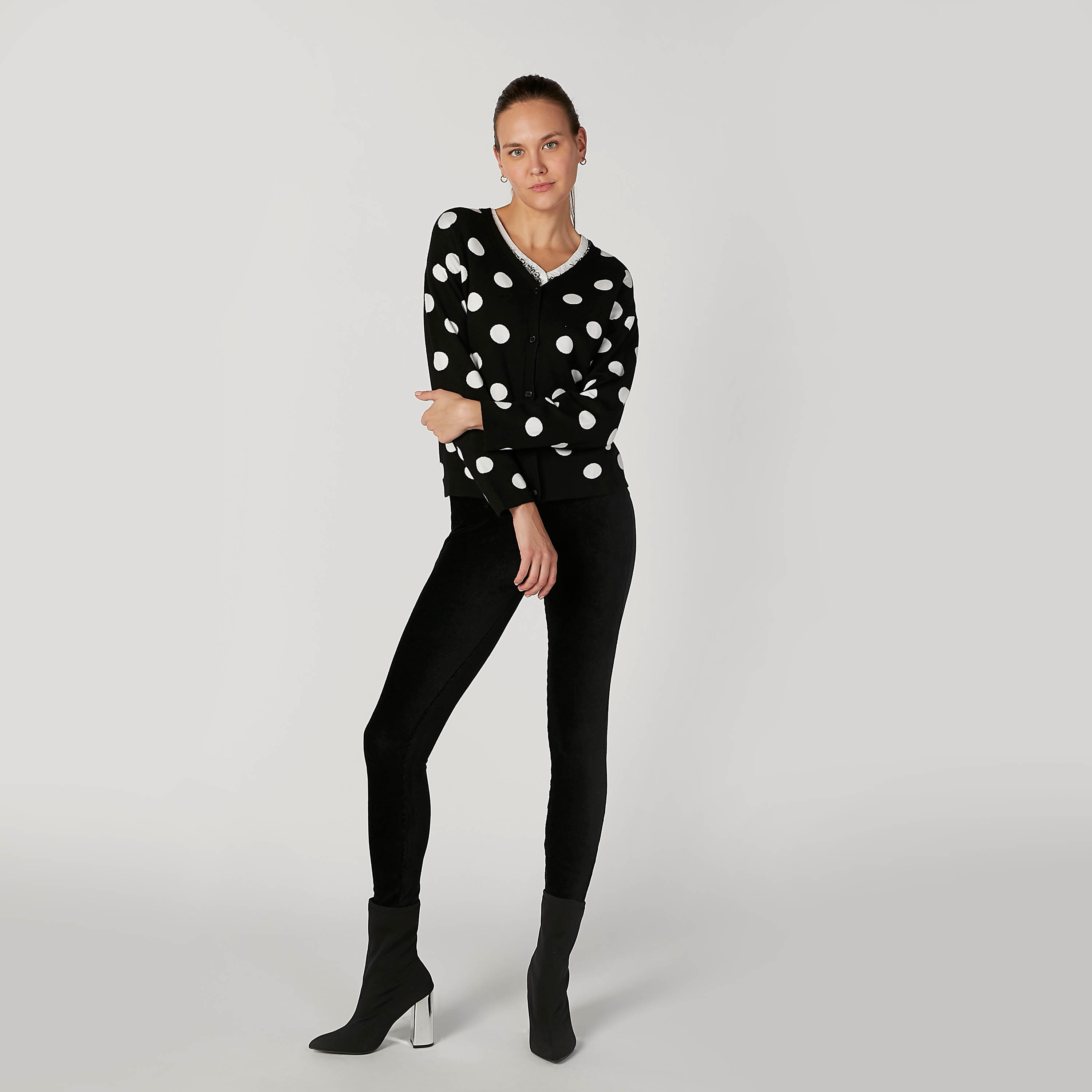 Polka Dot Printed Sweater with Long Sleeves-women-winterwear-cardigansandjumpers-cardigans-image-2
