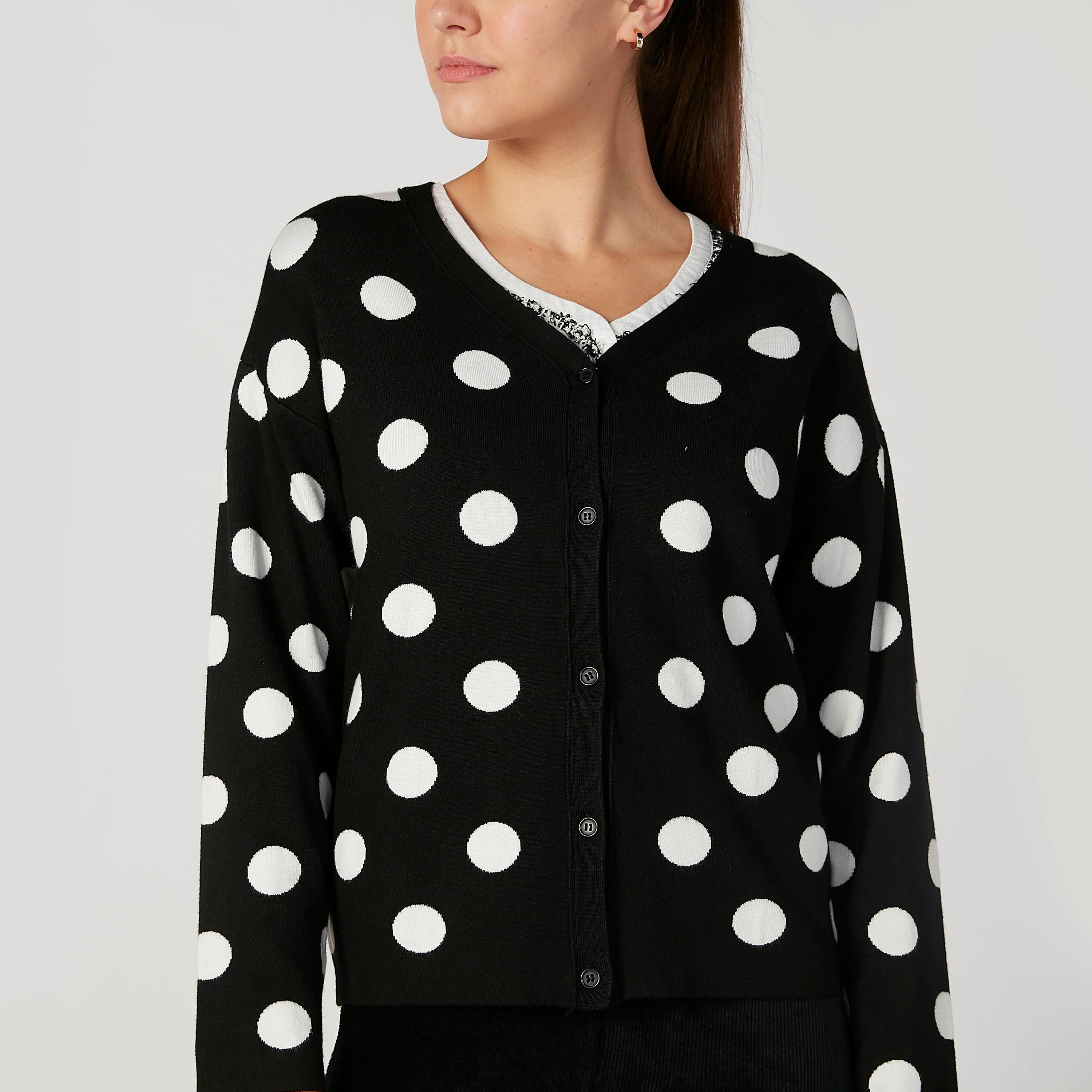 Polka Dot Printed Sweater with Long Sleeves-women-winterwear-cardigansandjumpers-cardigans-image-3