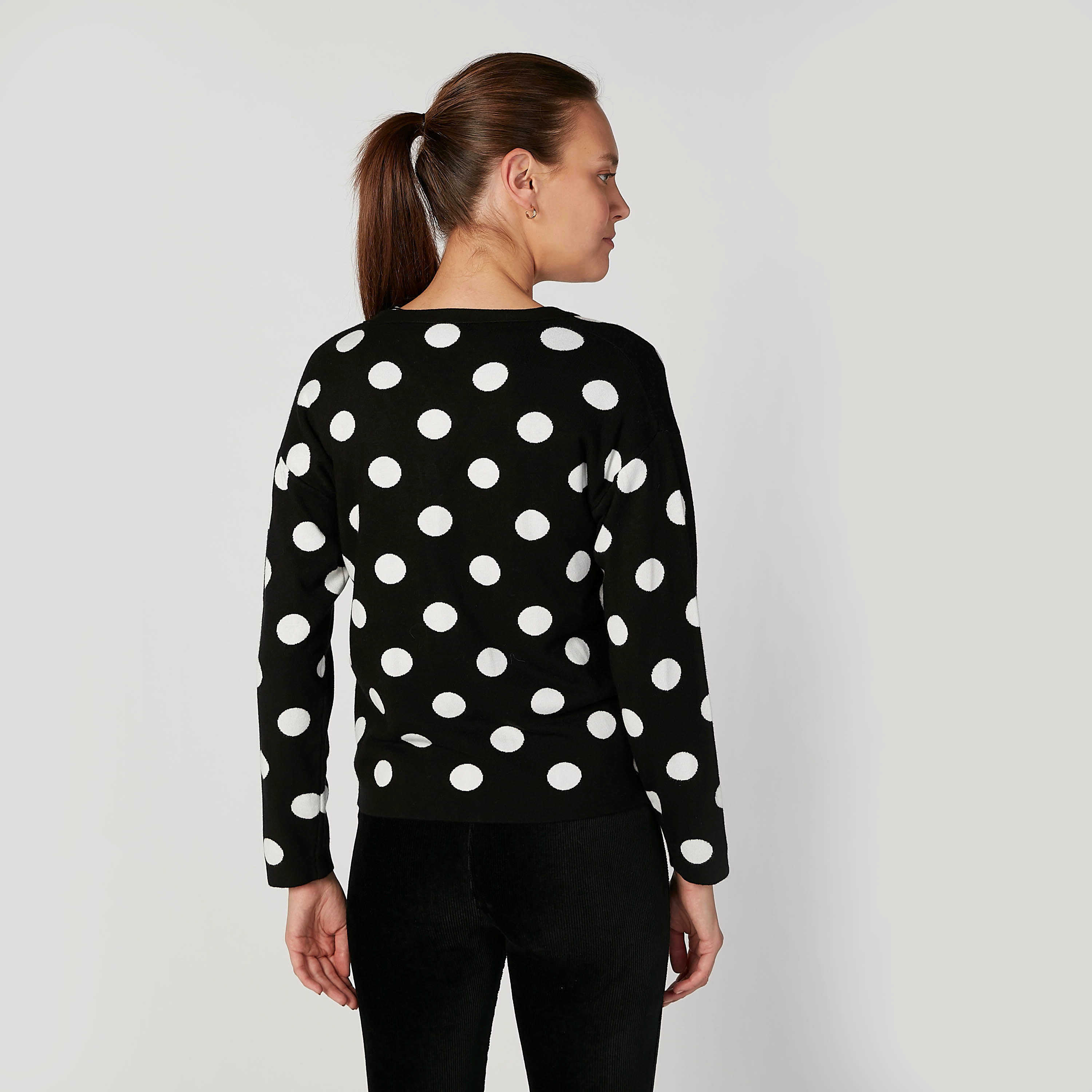 Polka Dot Printed Sweater with Long Sleeves-women-winterwear-cardigansandjumpers-cardigans-image-4