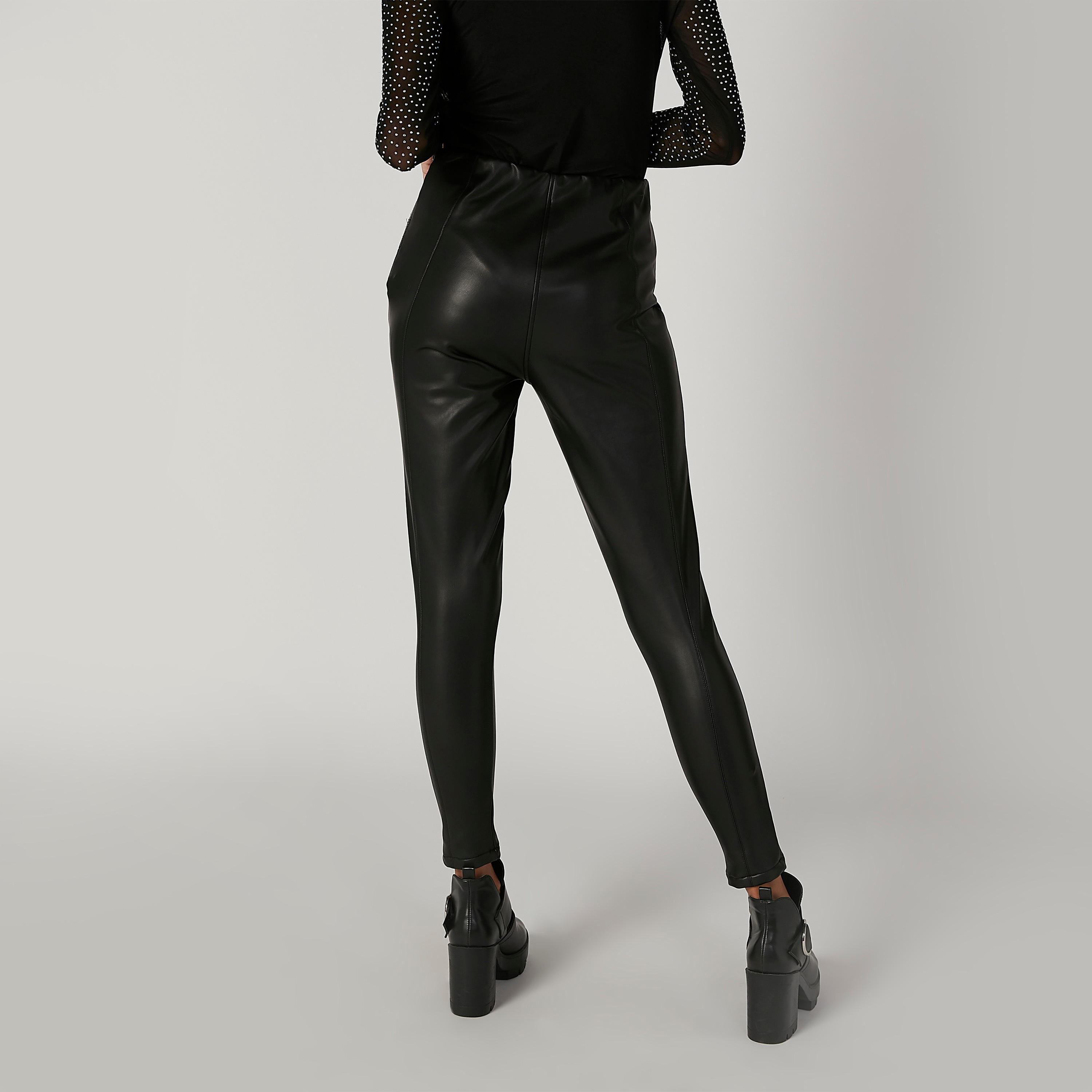 بنطلون طويل بملمس بارز وخصر مطّاطي وسحّاب-women-clothing-bottoms-trousers-image-3