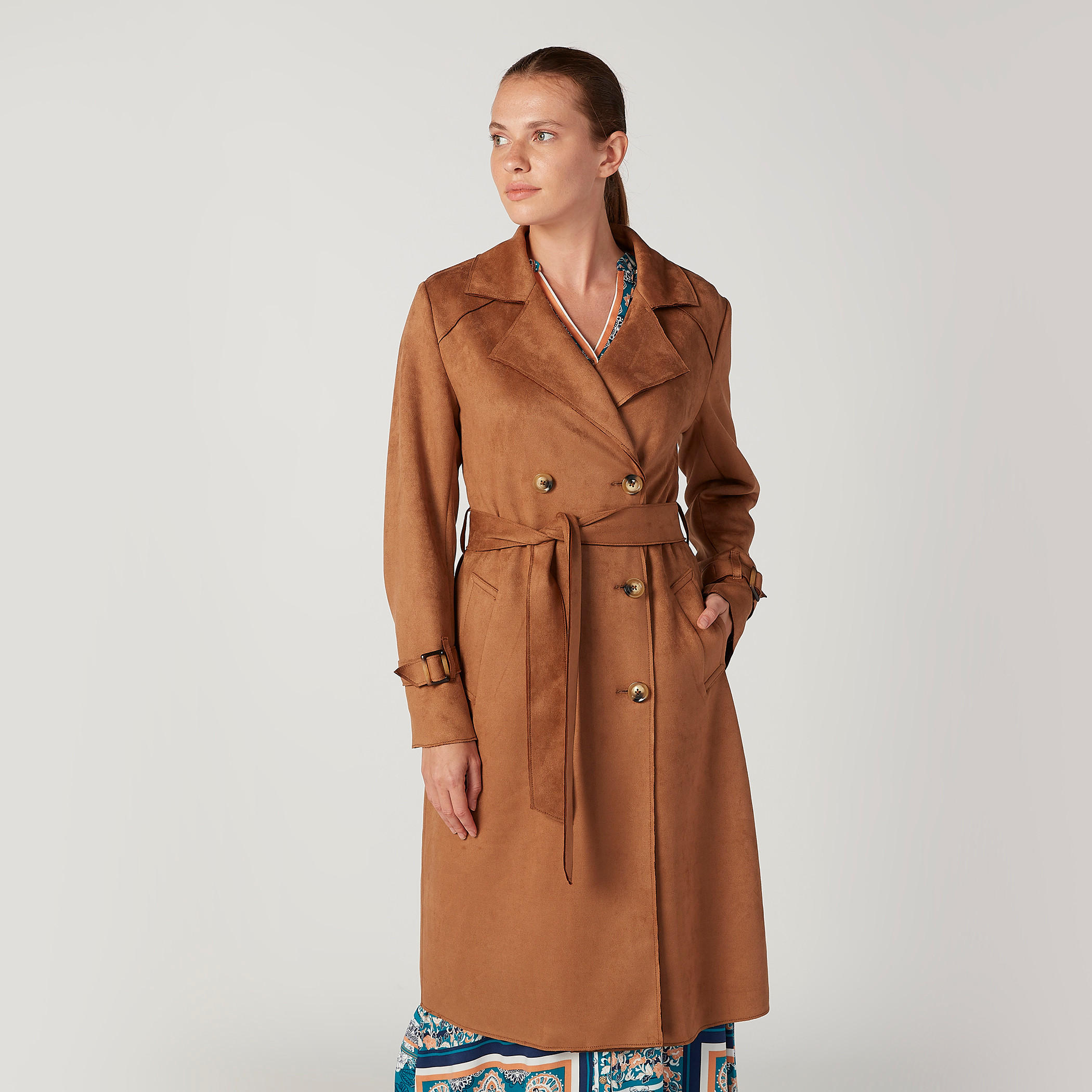 مِعطف مستدام طويل بارز الملمس بأكمام طويلة وجيوب-women-clothing-coatsandjackets-coats-image-1