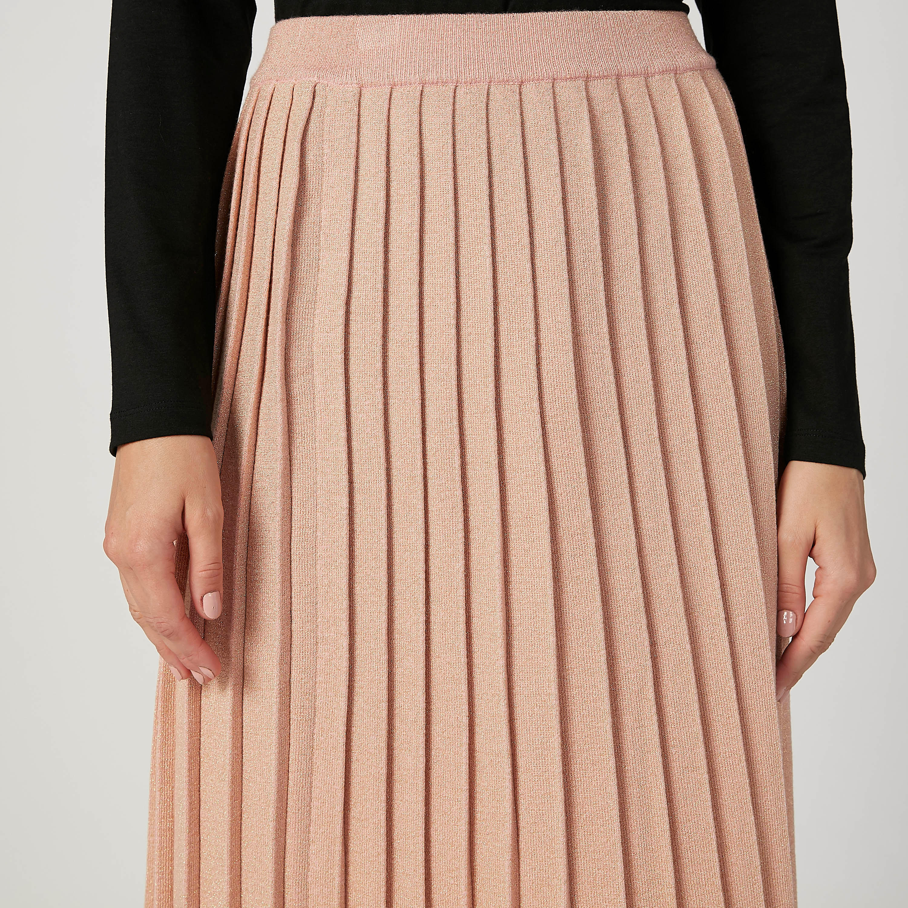 تنورة إيه لاين بارزة الملمس متوسطة الطول بخصر مطّاطي وطيّات-women-clothing-bottoms-skirts-image-3