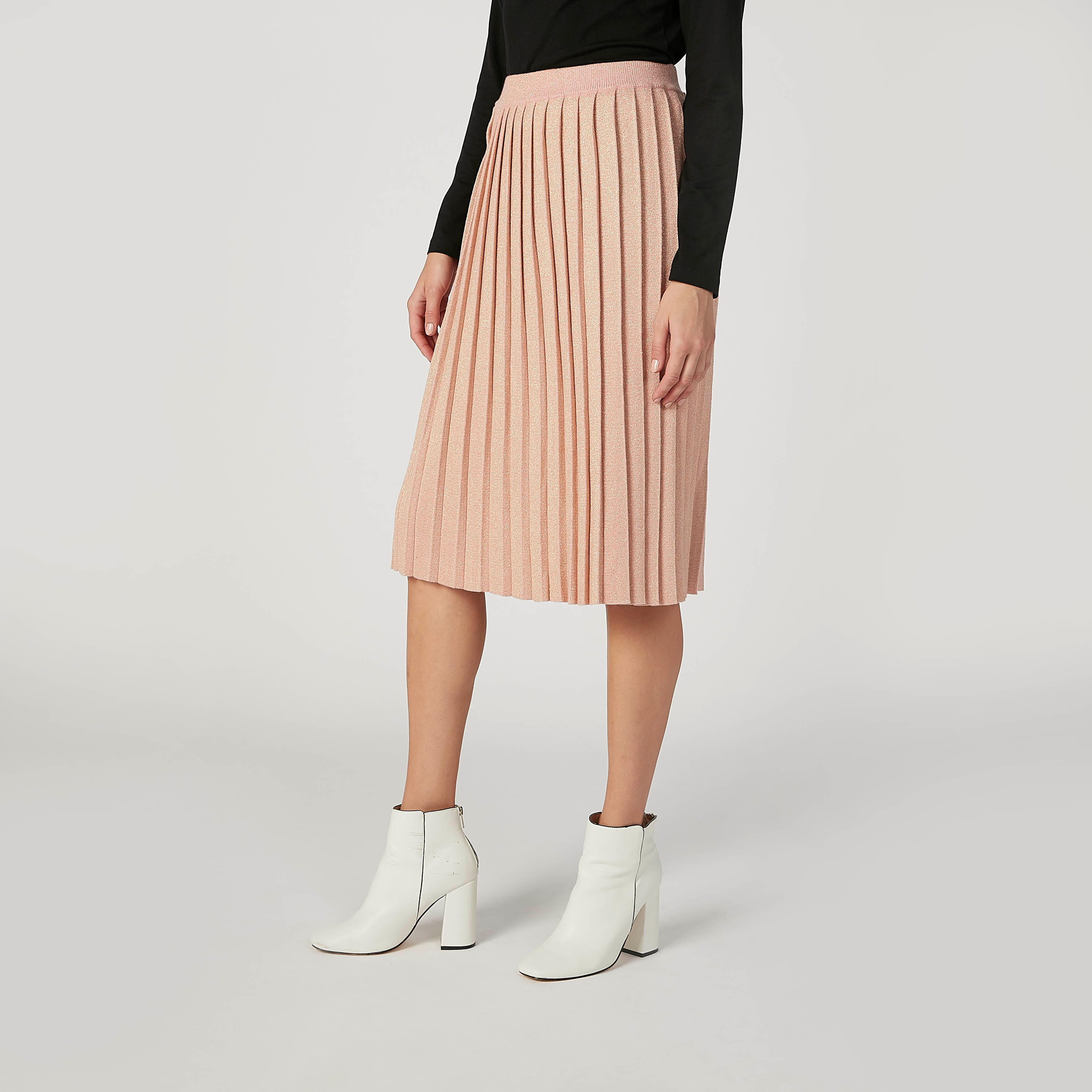 تنورة إيه لاين بارزة الملمس متوسطة الطول بخصر مطّاطي وطيّات-women-clothing-bottoms-skirts-image-5