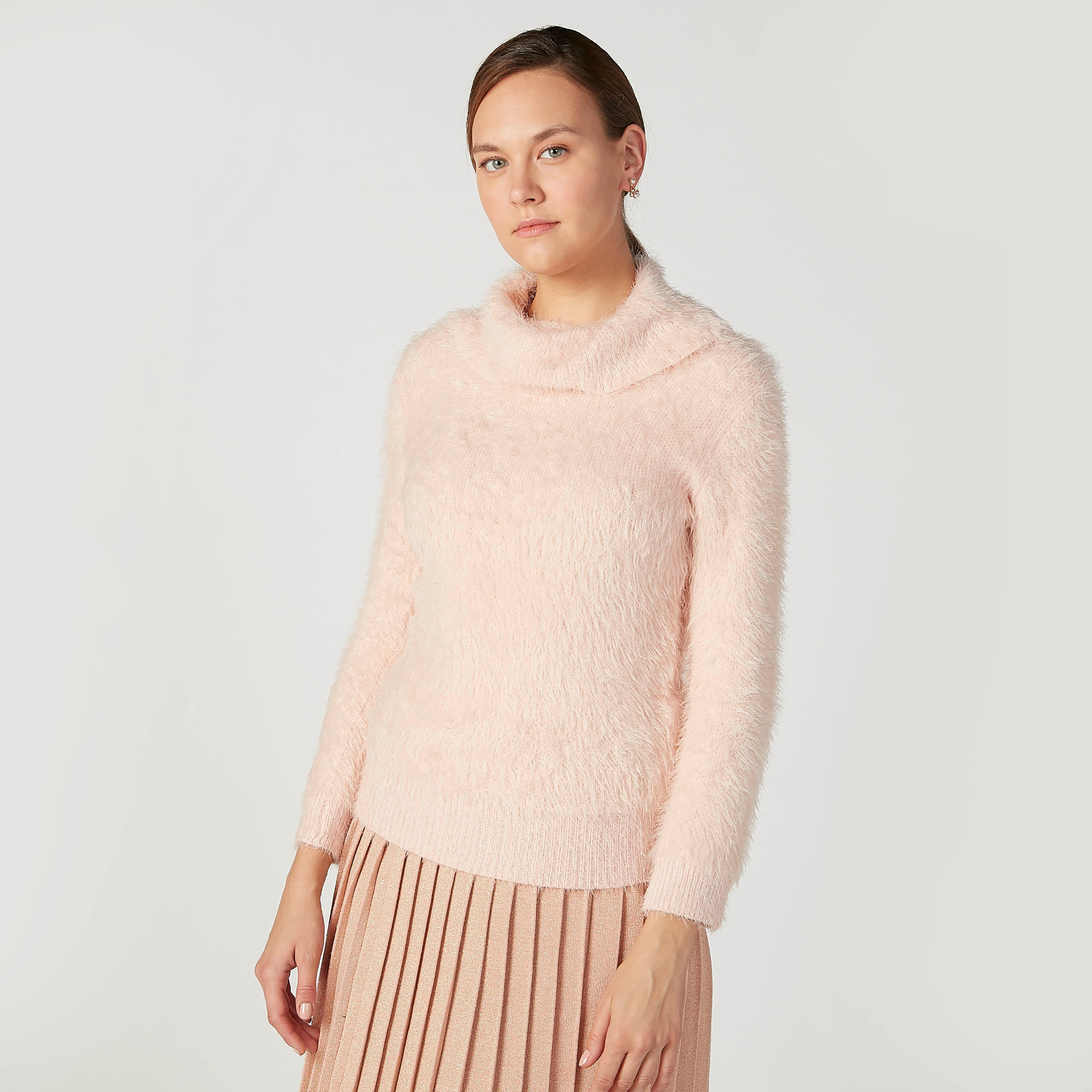 سويتر بارز الملمس بياقة عالية وأكمام طويلة-women-clothing-cardigansandjumpers-jumpers-image-1