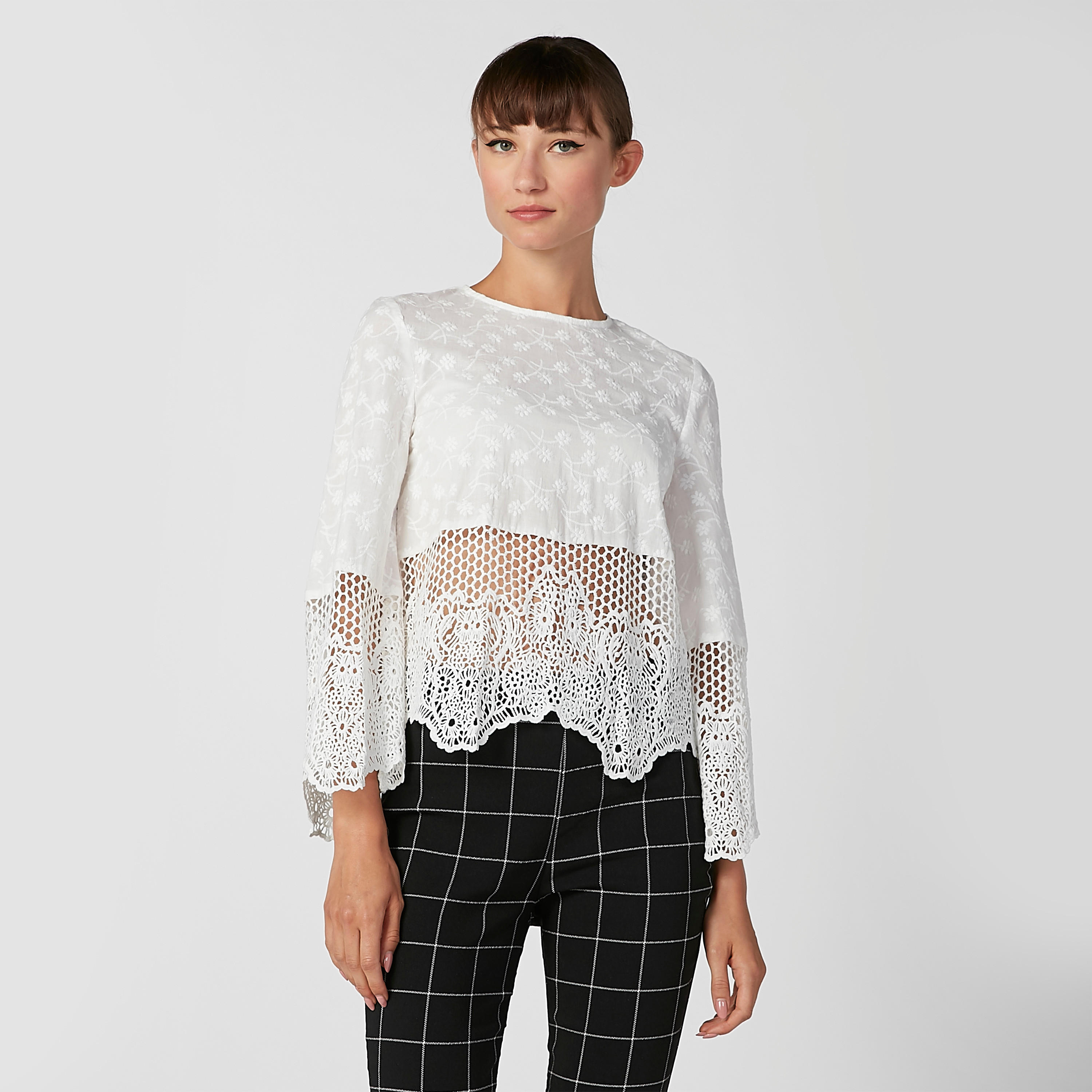 Lace Detail Top with Round Neck and Bell Sleeves-women-clothing-shirtsandblouses-blouses-image-2