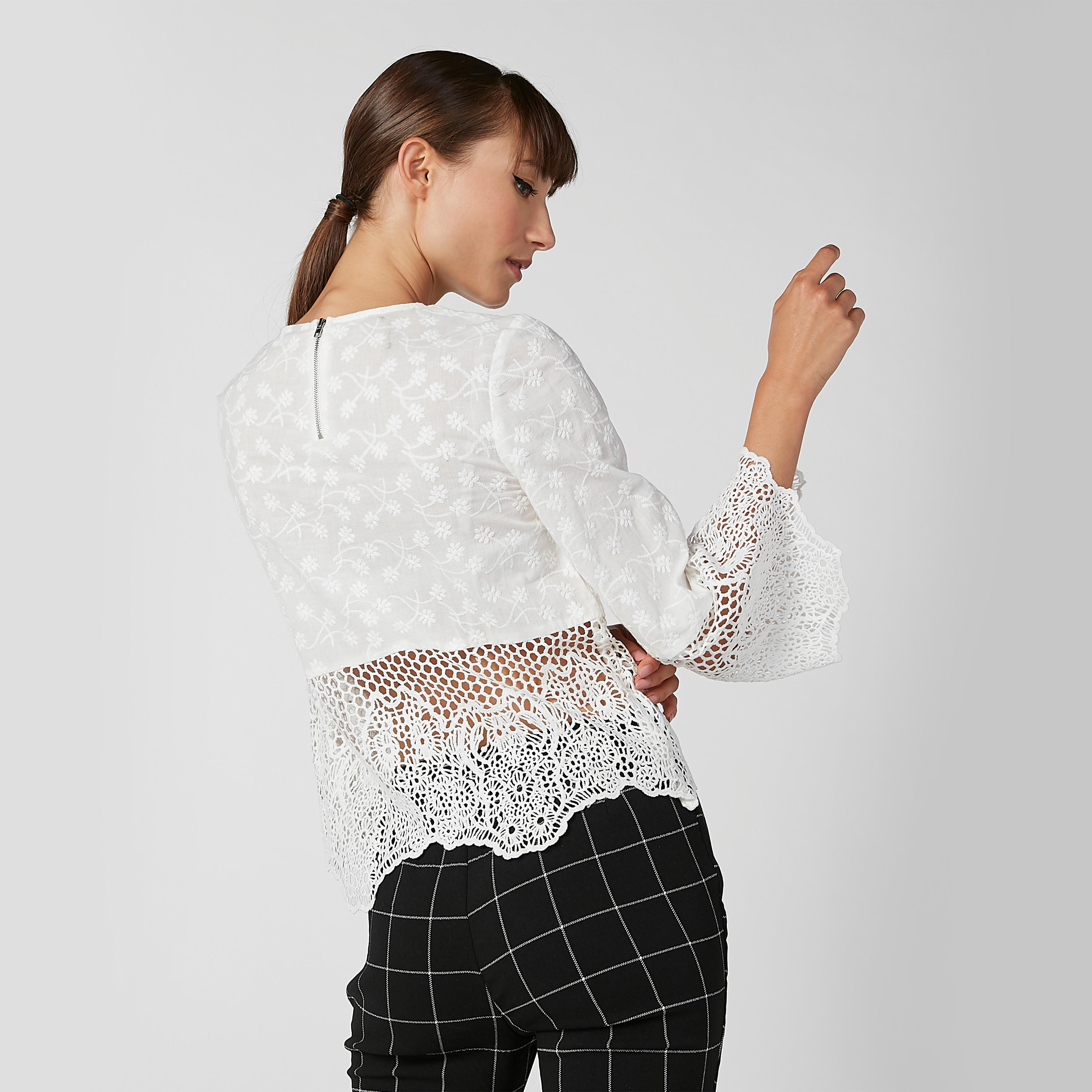 Lace Detail Top with Round Neck and Bell Sleeves-women-clothing-shirtsandblouses-blouses-image-4