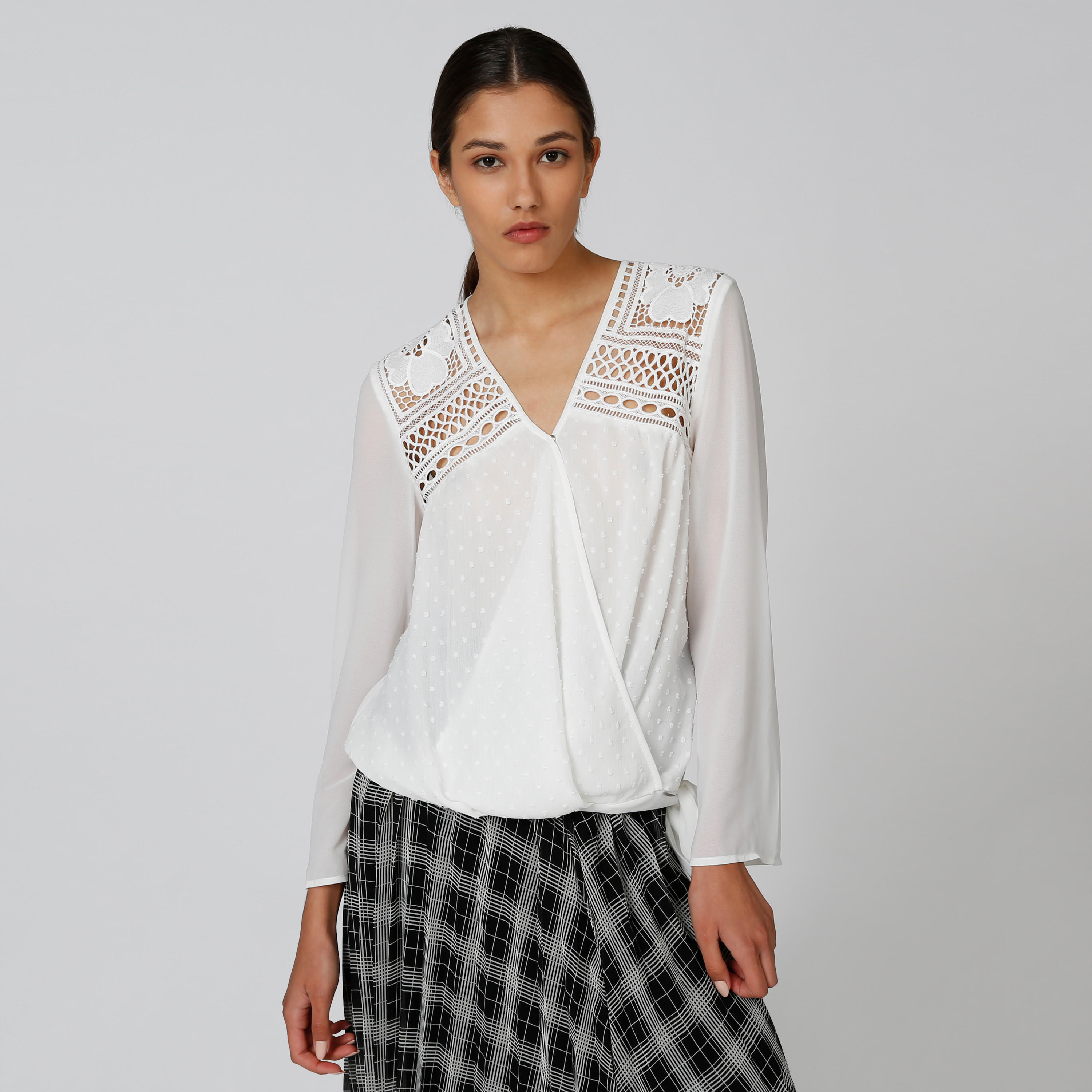 Textured Top with Long Sleeves and Tie Ups-women-clothing-shirtsandblouses-blouses-image-1
