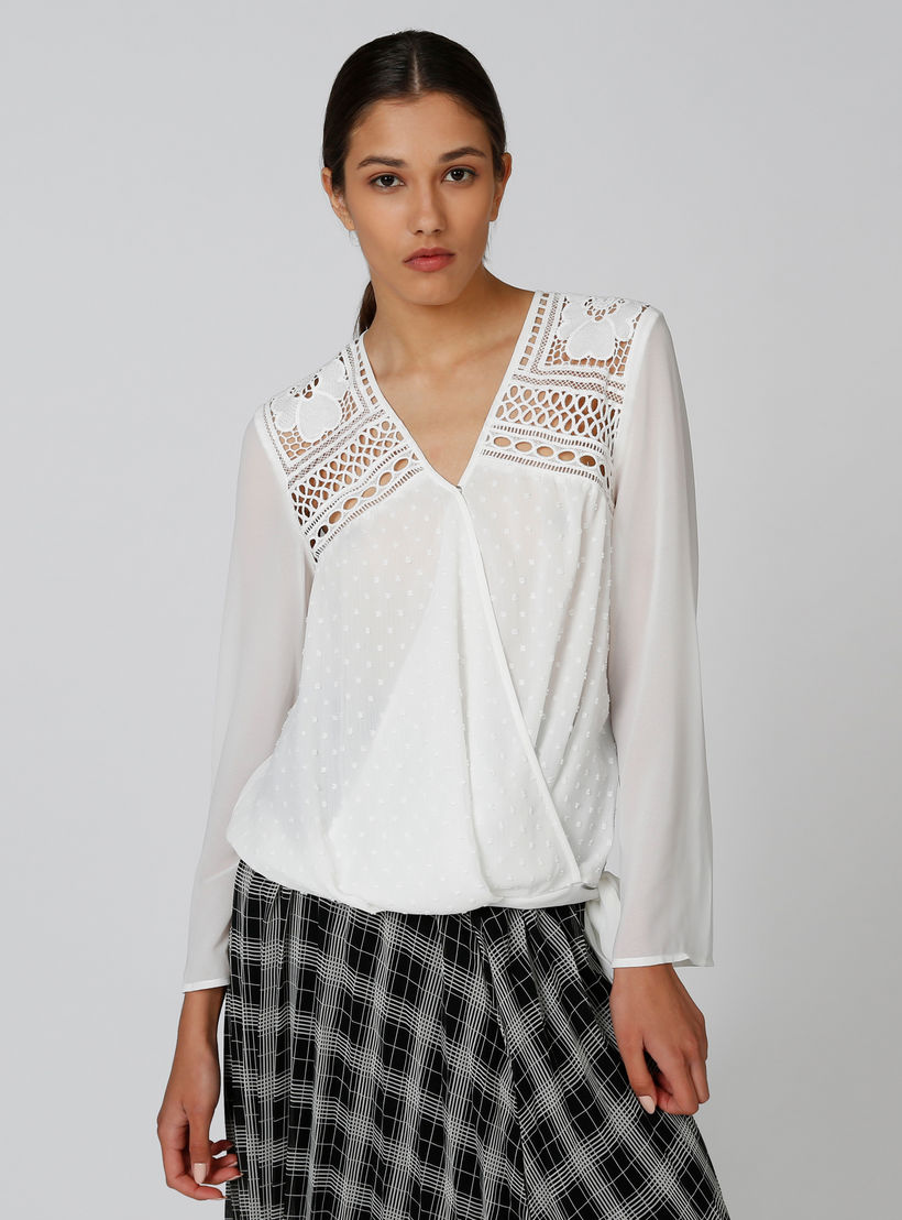 Textured Top with Long Sleeves and Tie Ups-women-clothing-shirtsandblouses-blouses-image-1