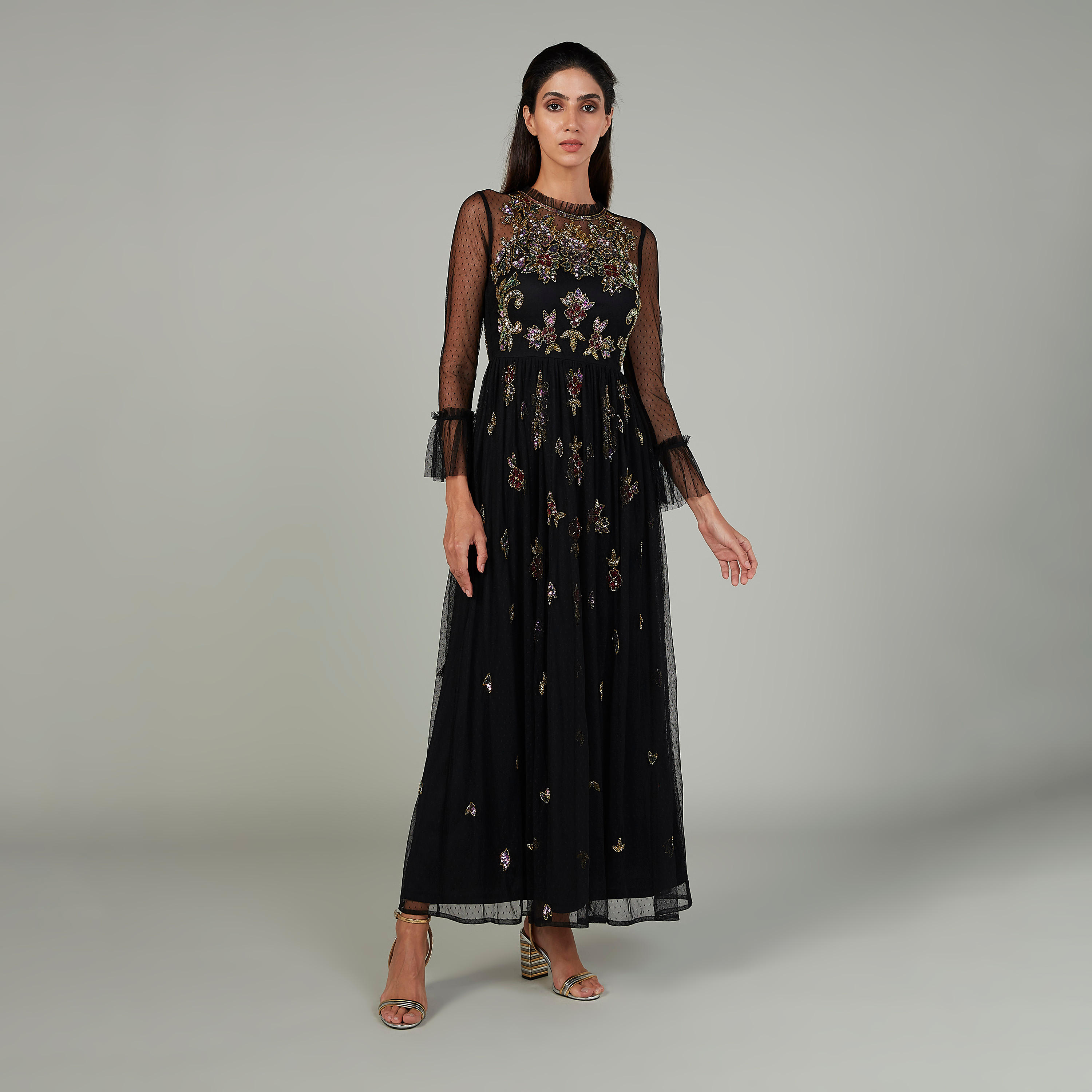 Embellished Maxi A-line Dress with Flounce Sleeves-women-clothing-dresses-image-2