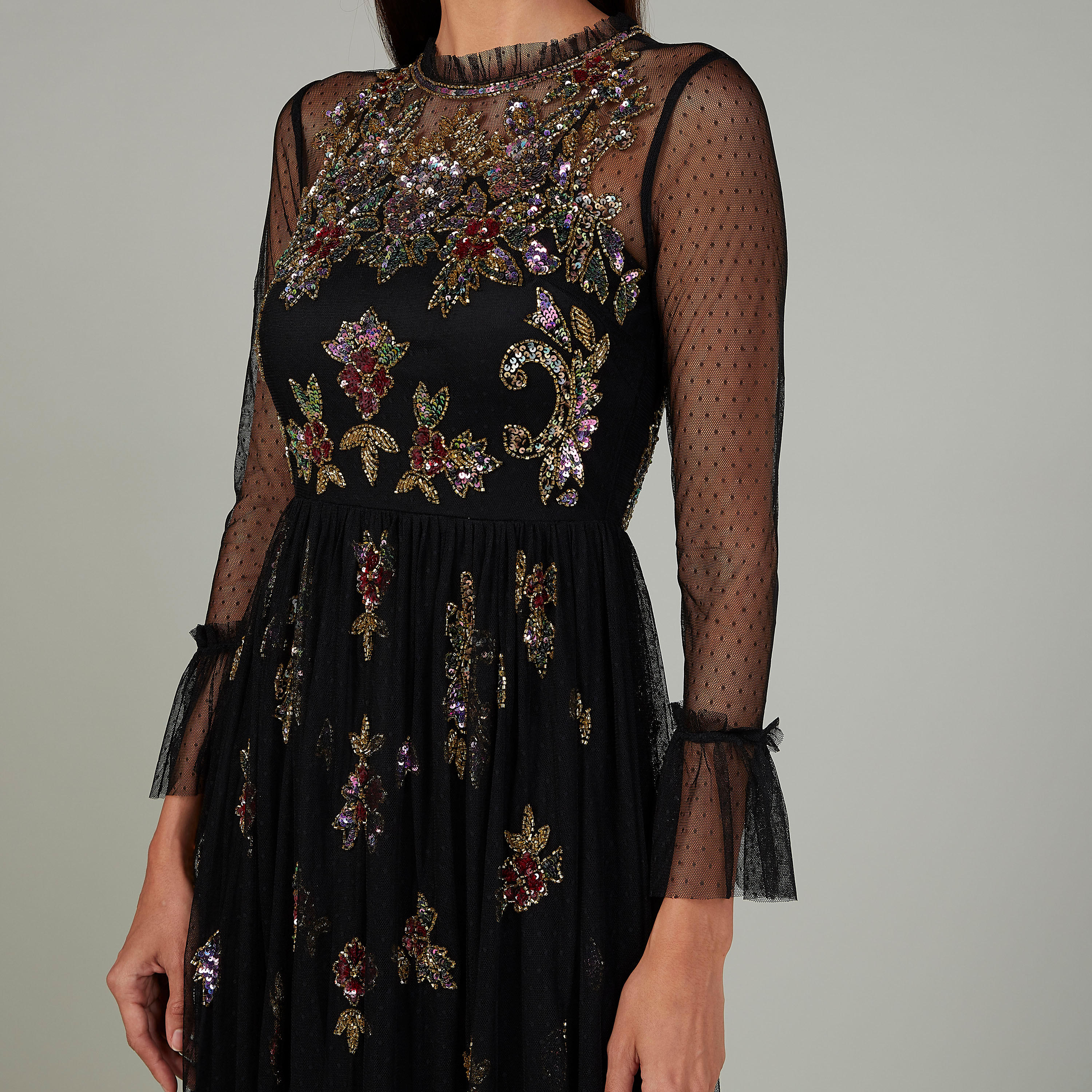 Embellished Maxi A-line Dress with Flounce Sleeves-women-clothing-dresses-image-3