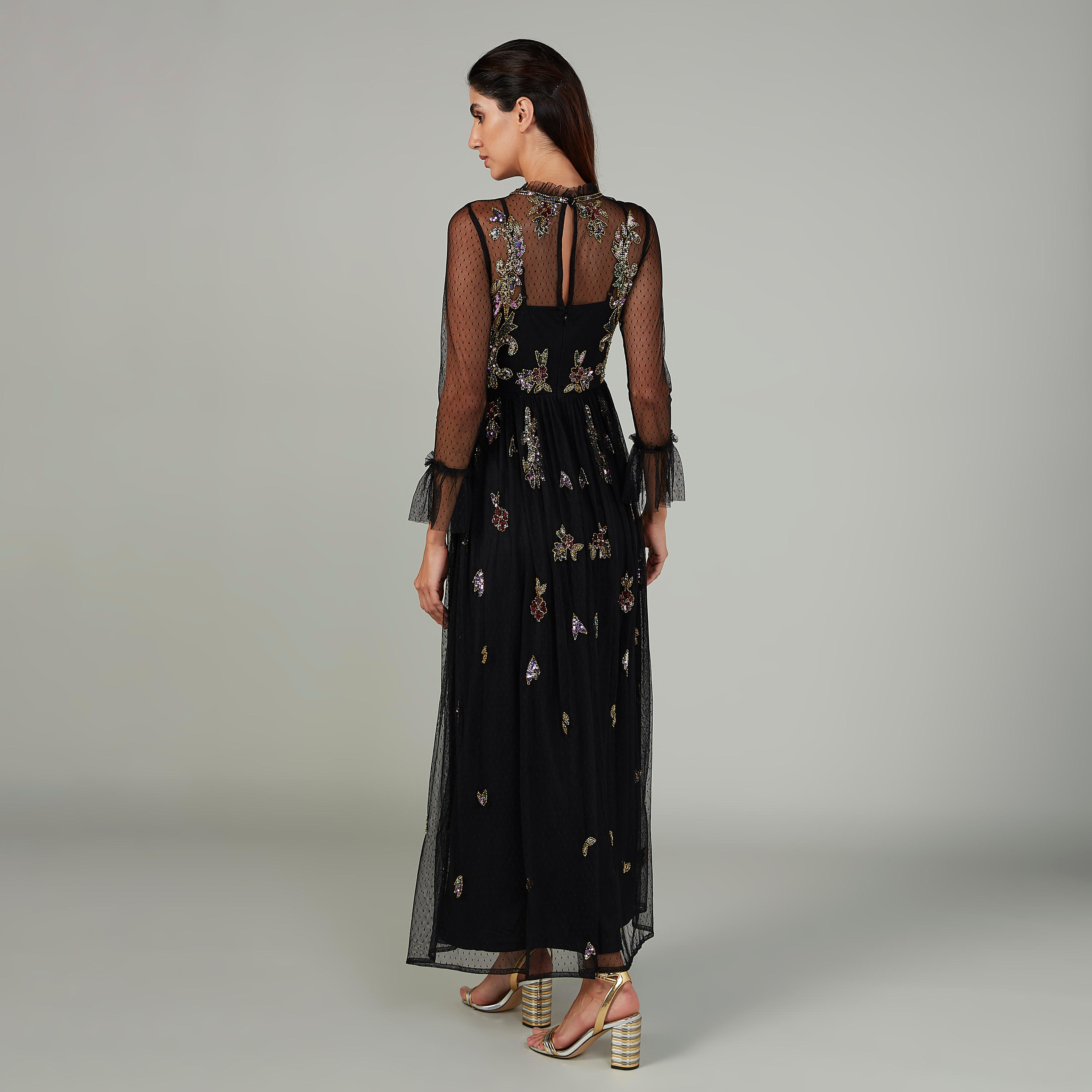 Embellished Maxi A-line Dress with Flounce Sleeves-women-clothing-dresses-image-4