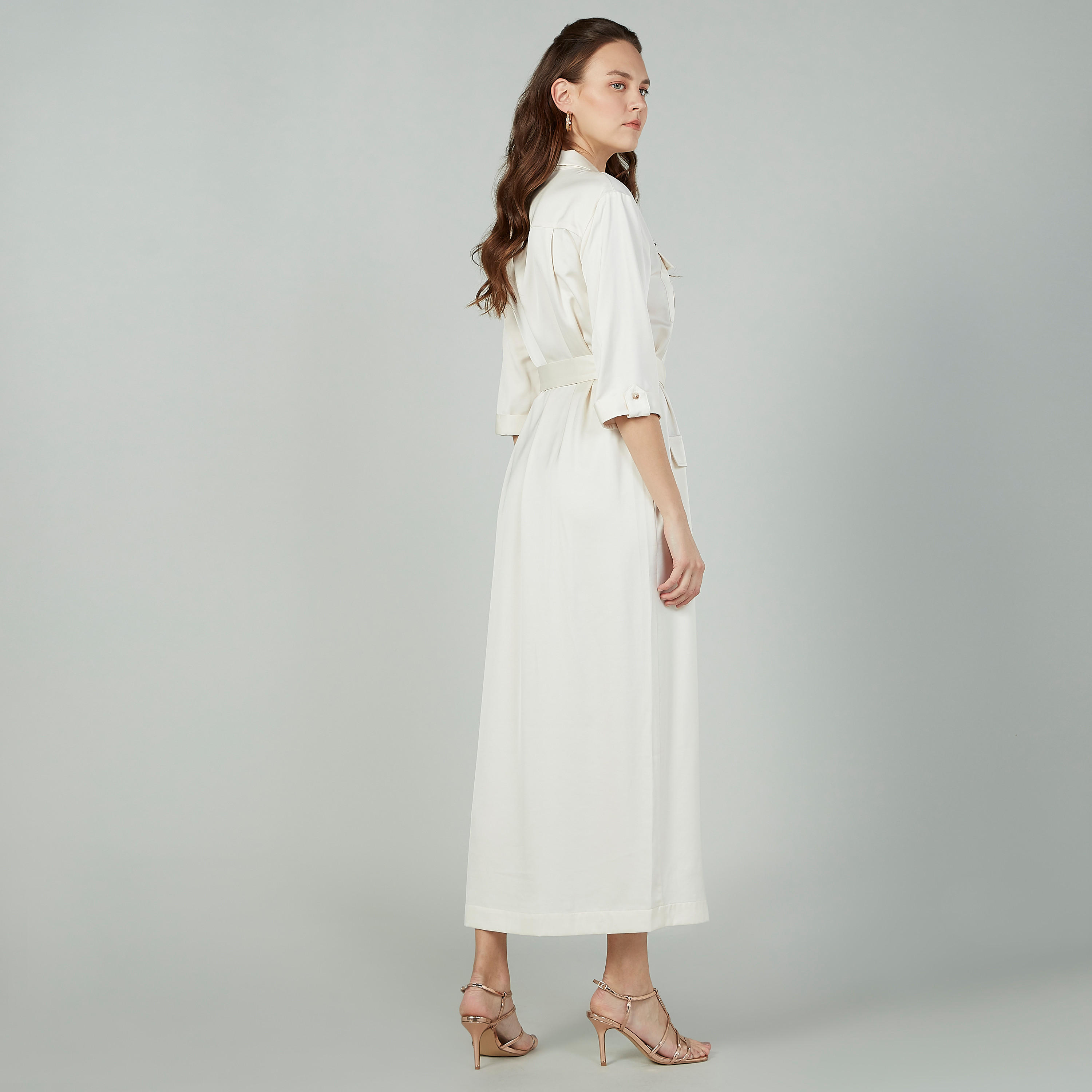 فستان طويل سادة بأكمام 3/4 وجيوب-women-clothing-dresses-image-4