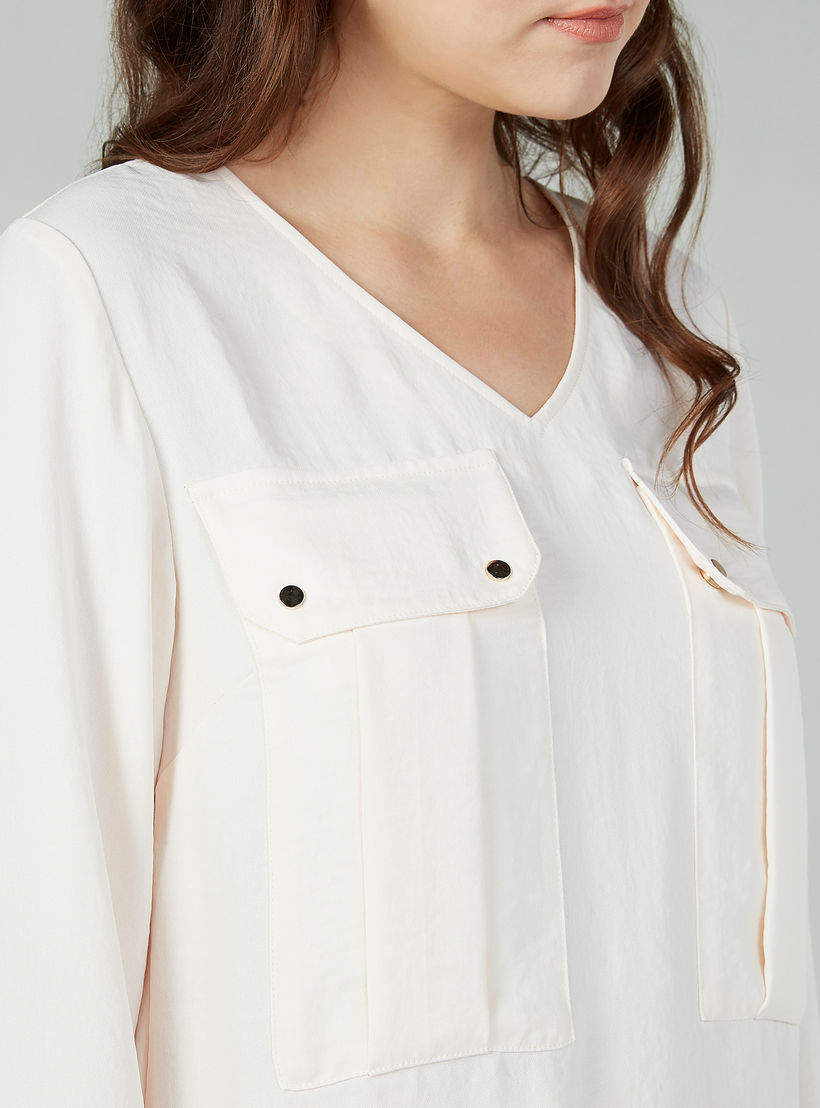 بلوزة سادة بياقة V وأكمام طويلة-women-clothing-shirtsandblouses-blouses-image-2