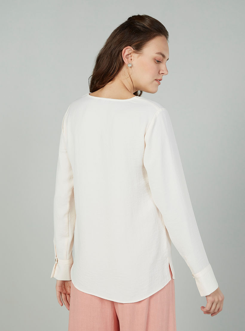 بلوزة سادة بياقة V وأكمام طويلة-women-clothing-shirtsandblouses-blouses-image-1