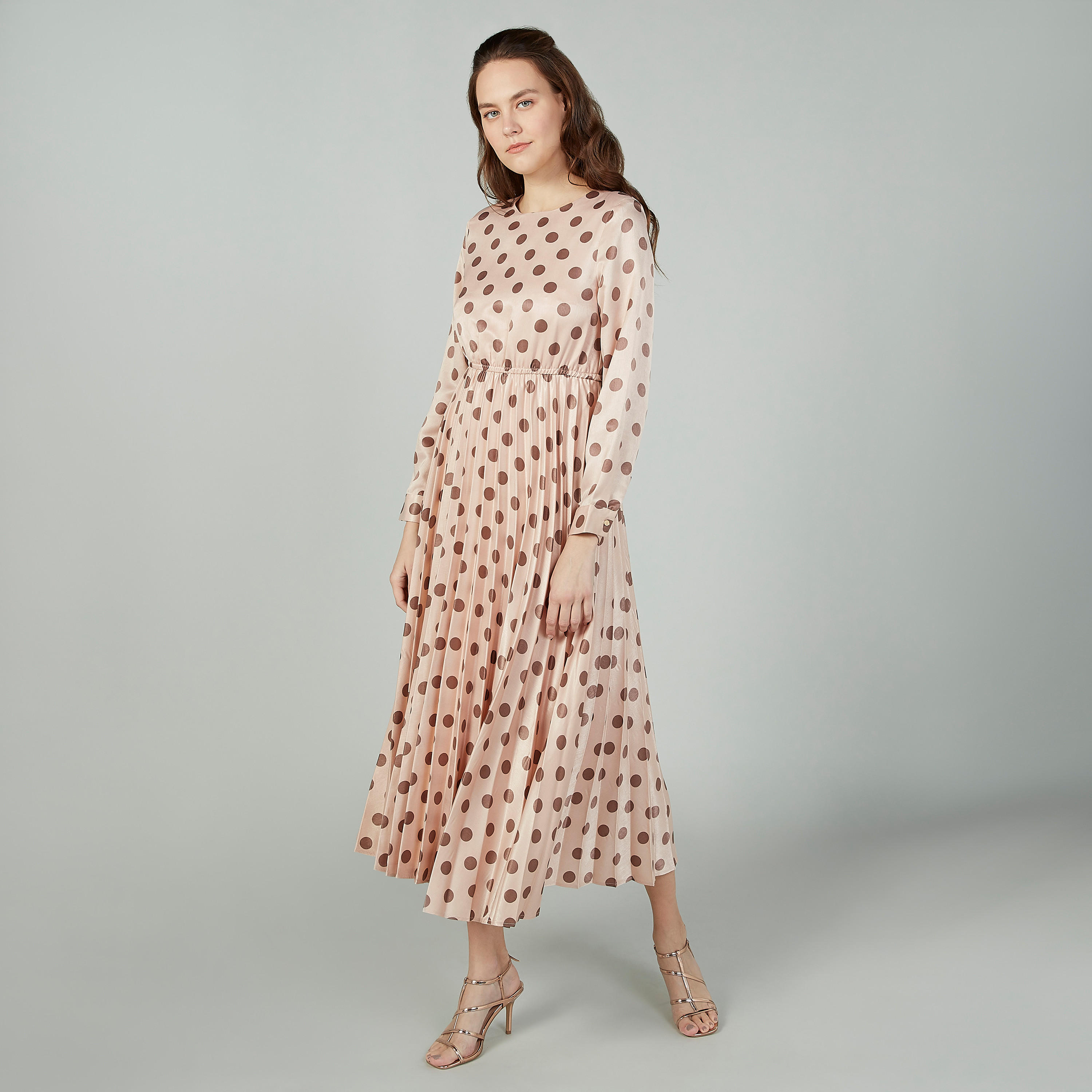 Sustainable Polka Dot Printed Midi Dress with Long Sleeves-women-clothing-dresses-image-1