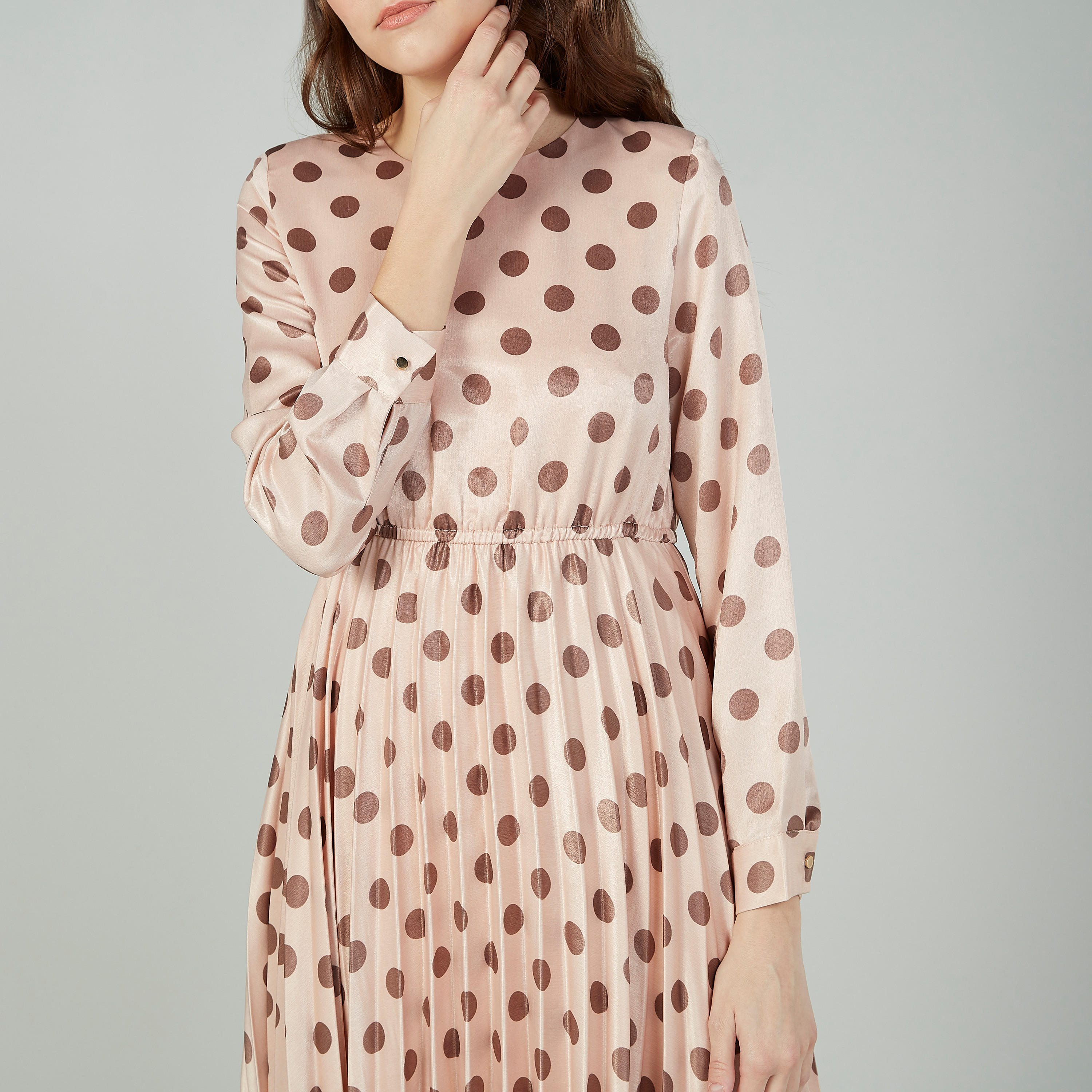 Sustainable Polka Dot Printed Midi Dress with Long Sleeves-women-clothing-dresses-image-2