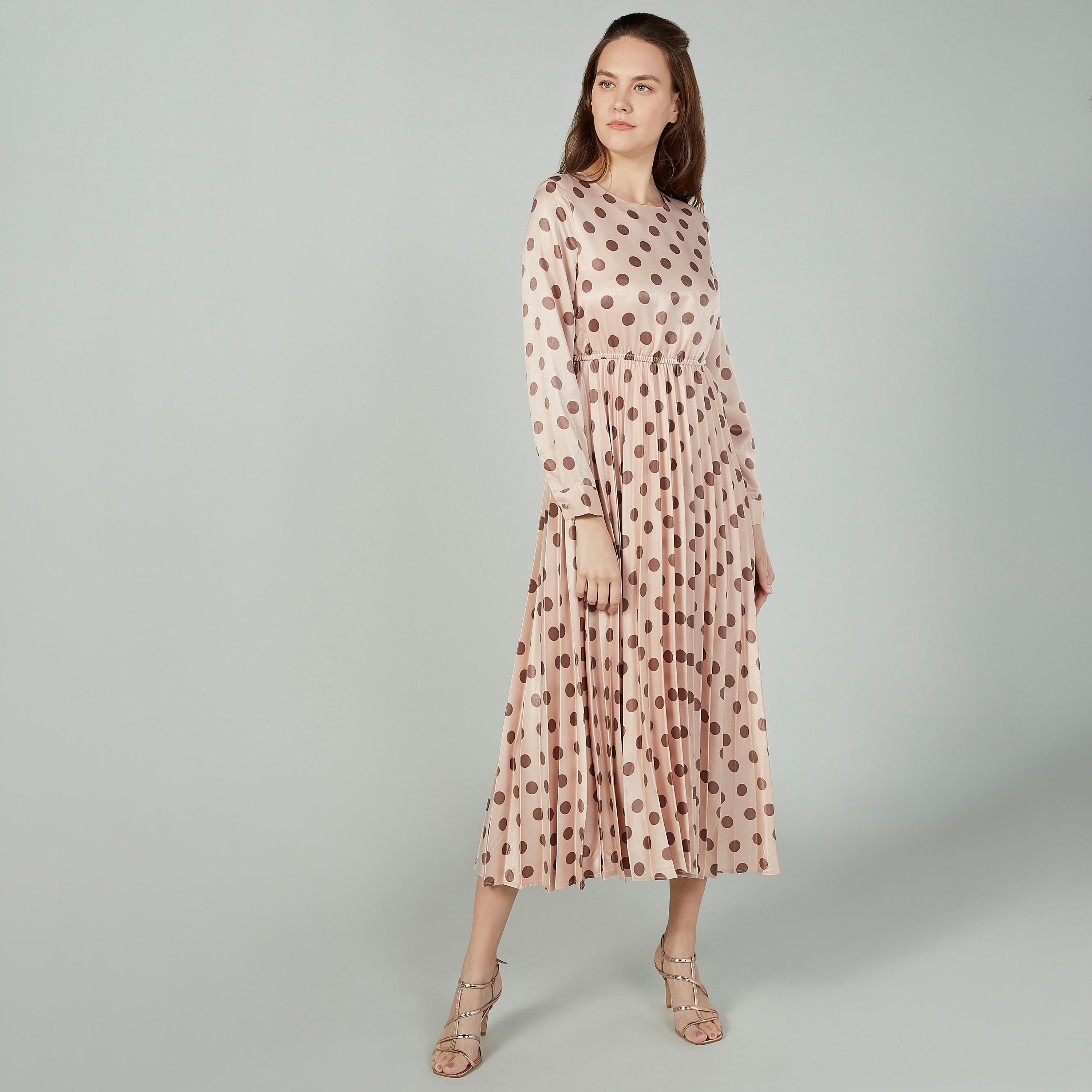 Sustainable Polka Dot Printed Midi Dress with Long Sleeves-women-clothing-dresses-image-3