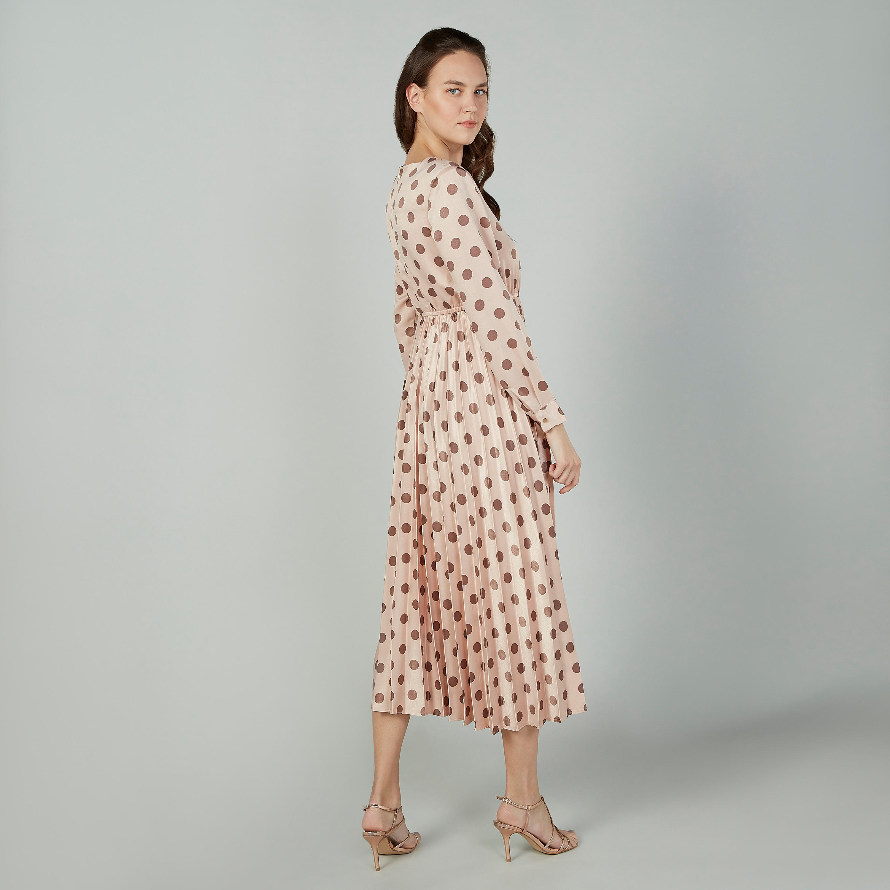 Sustainable Polka Dot Printed Midi Dress with Long Sleeves-women-clothing-dresses-image-4