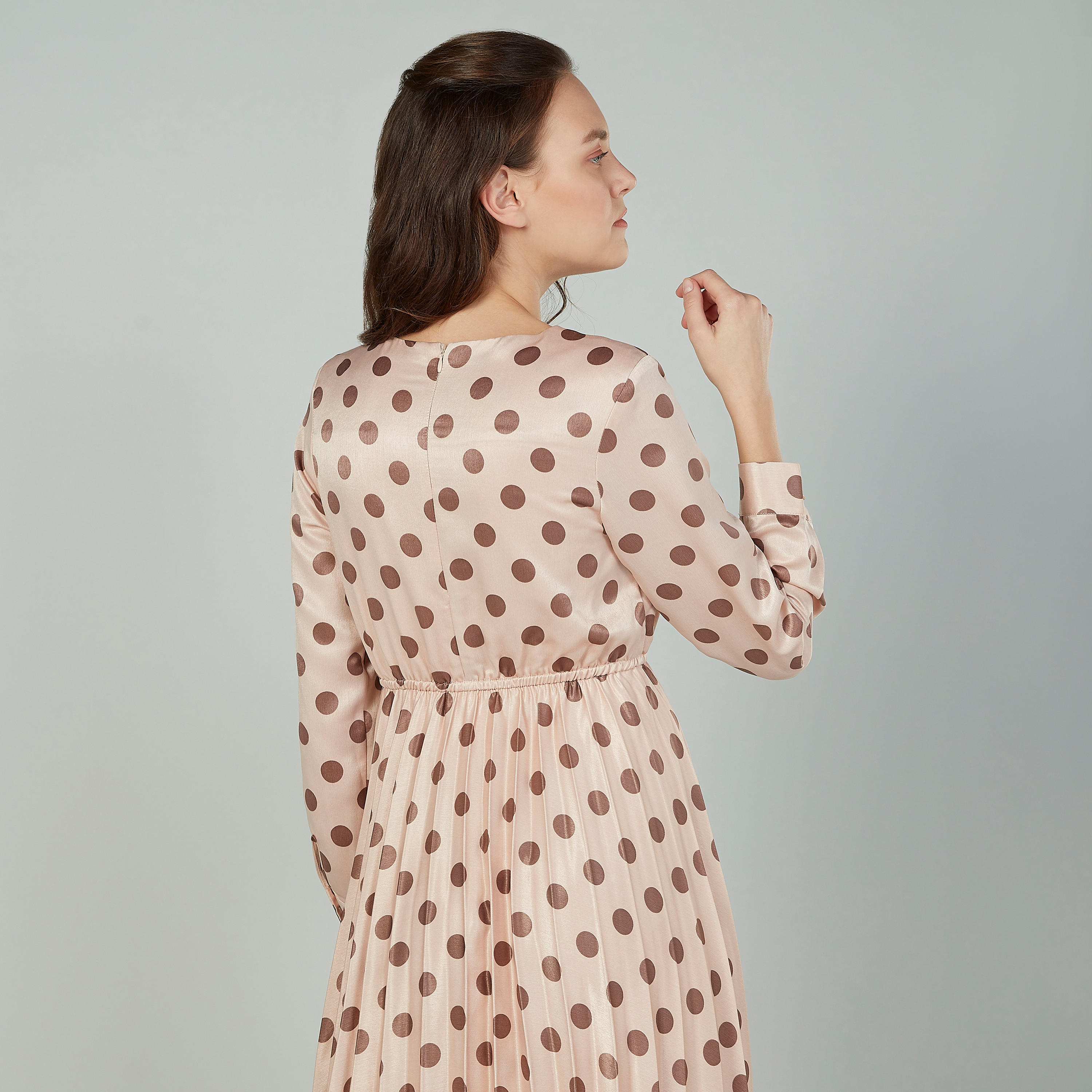 Sustainable Polka Dot Printed Midi Dress with Long Sleeves-women-clothing-dresses-image-5