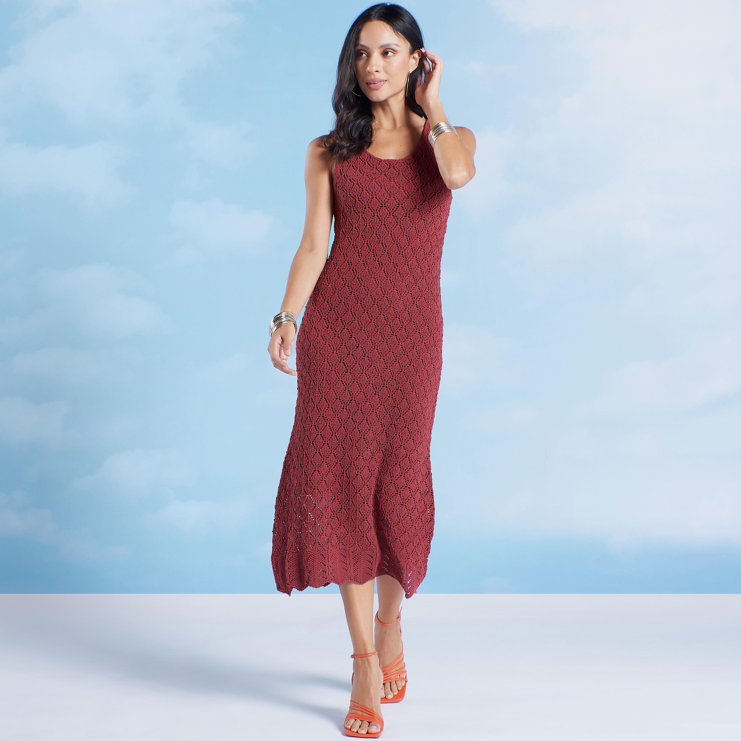 فستان ميدي واسع بارز الملمس بياقة عميقة-women-clothing-dresses-image-1