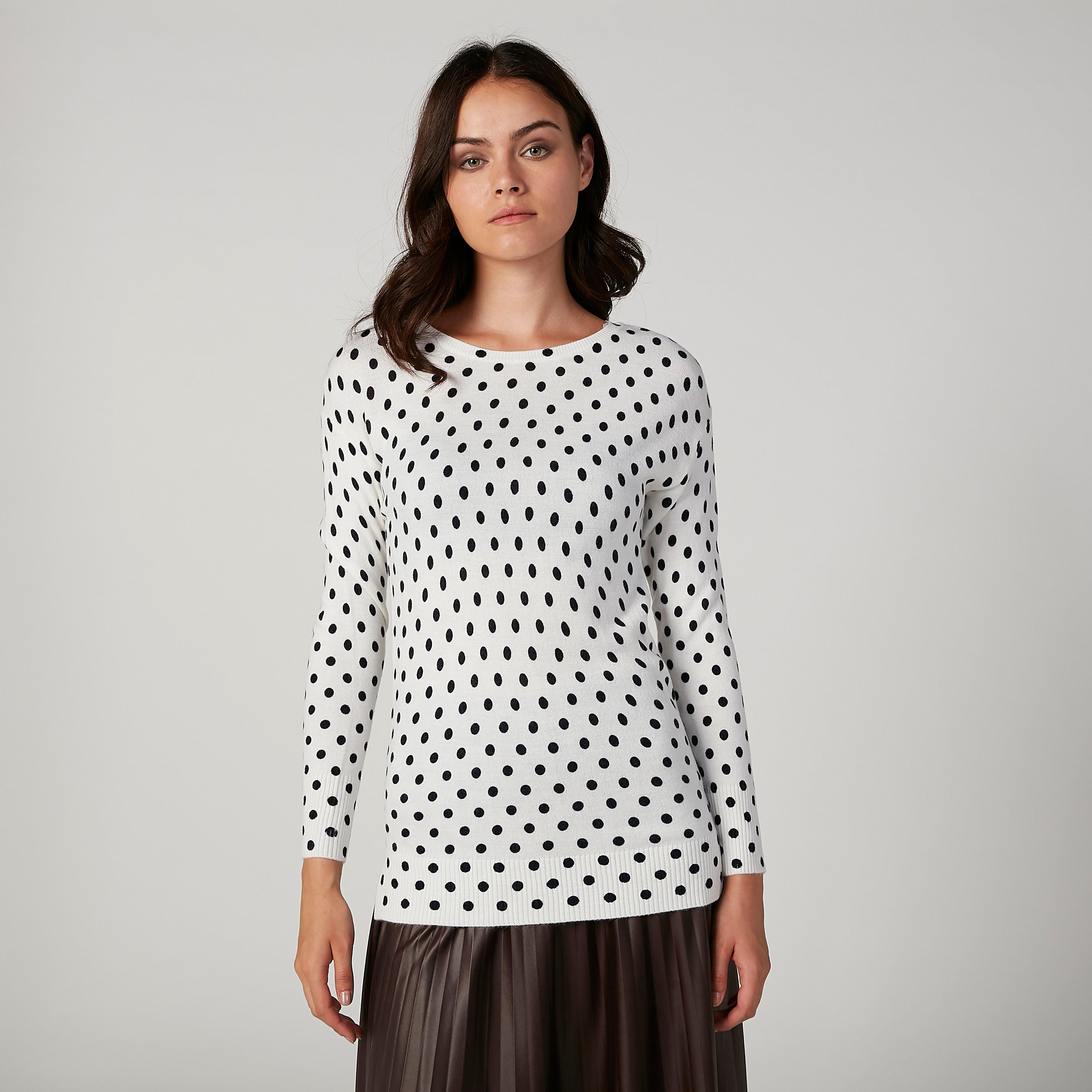 Polka Dot Printed Sweater with Round Neck and Long Sleeves-women-clothing-cardigansandjumpers-jumpers-image-1