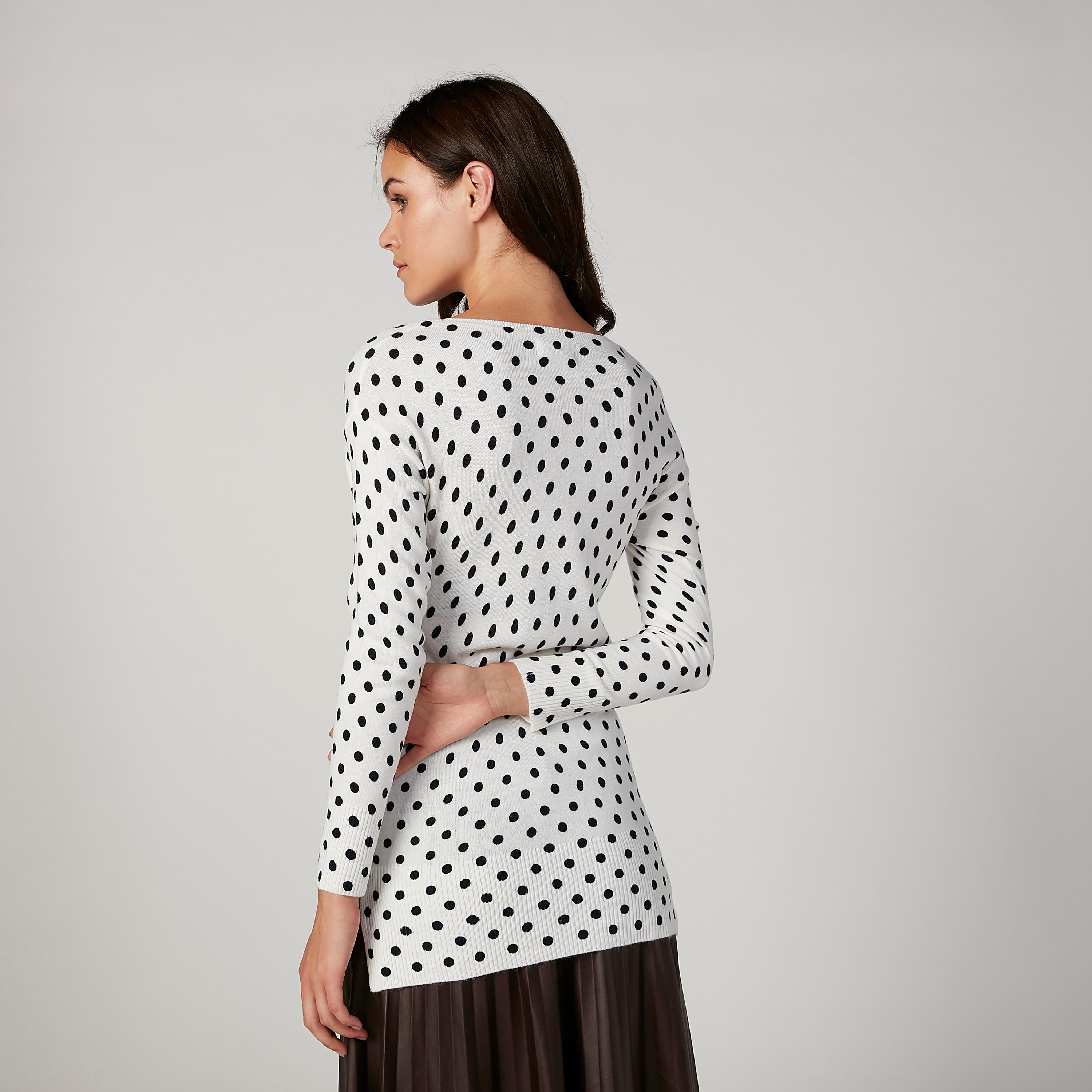 Polka Dot Printed Sweater with Round Neck and Long Sleeves-women-clothing-cardigansandjumpers-jumpers-image-3