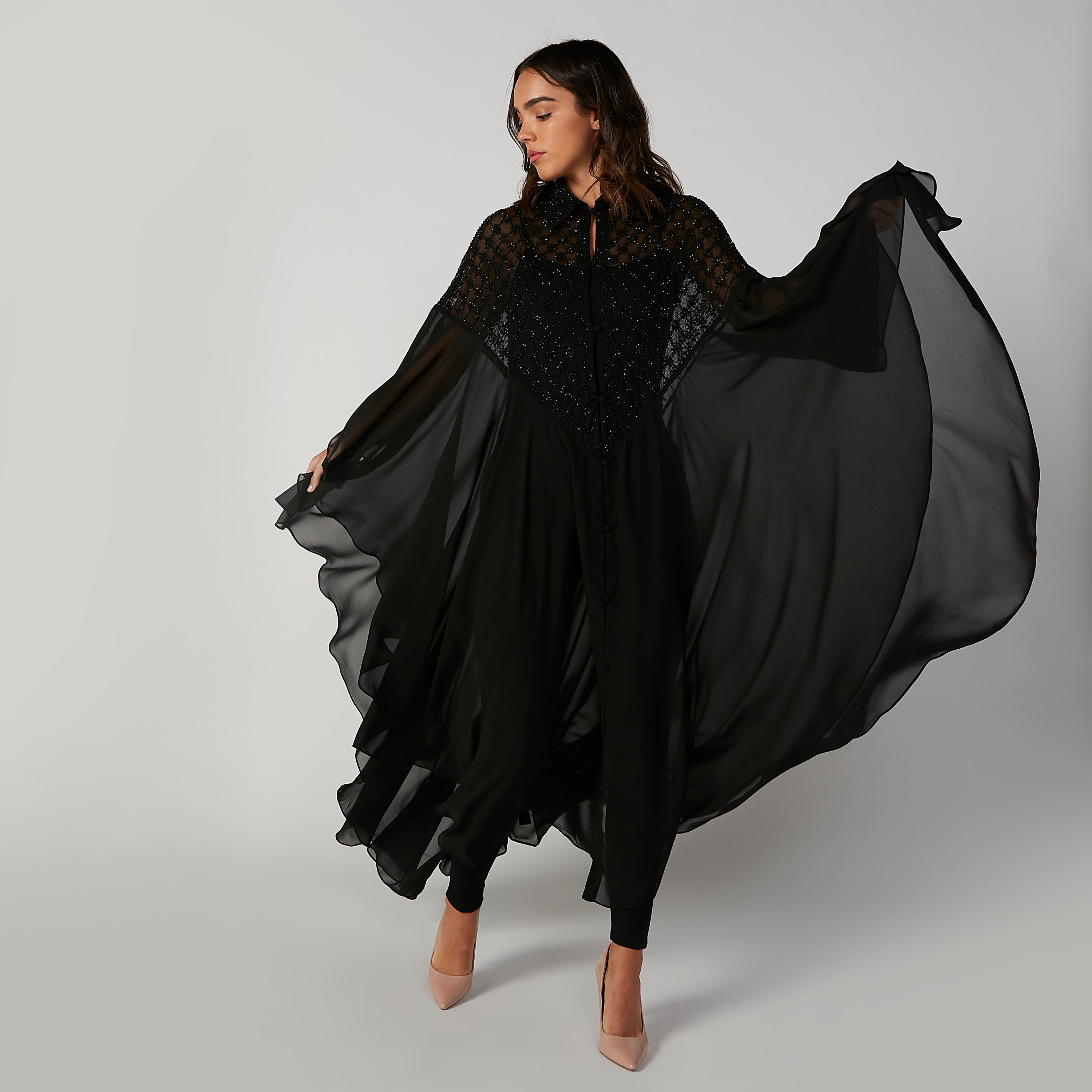فستان قفطان مستدام مزيّن بحواف غير مستوية وأكمام واسعة -women-clothing-dresses-image-3
