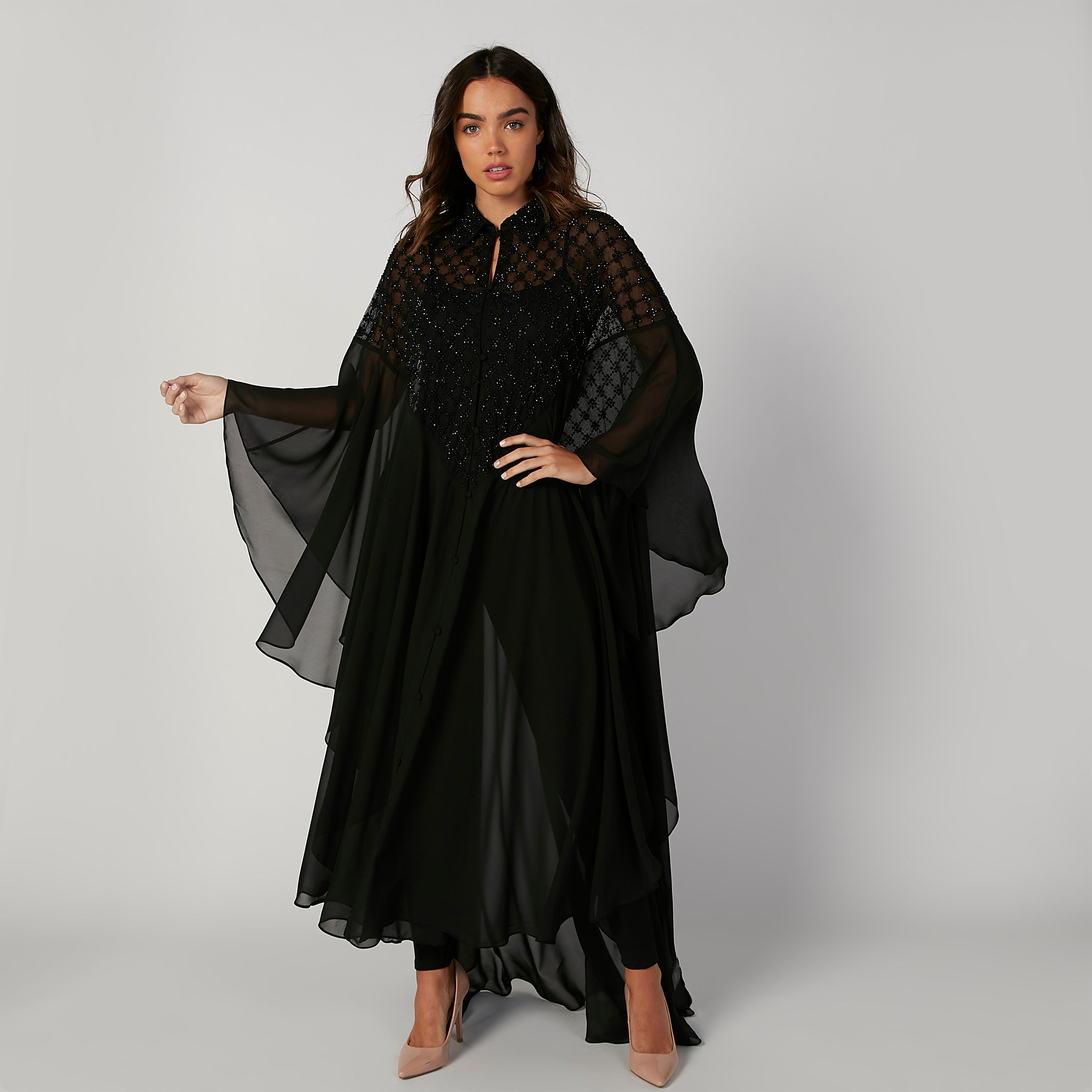 فستان قفطان مستدام مزيّن بحواف غير مستوية وأكمام واسعة -women-clothing-dresses-image-4