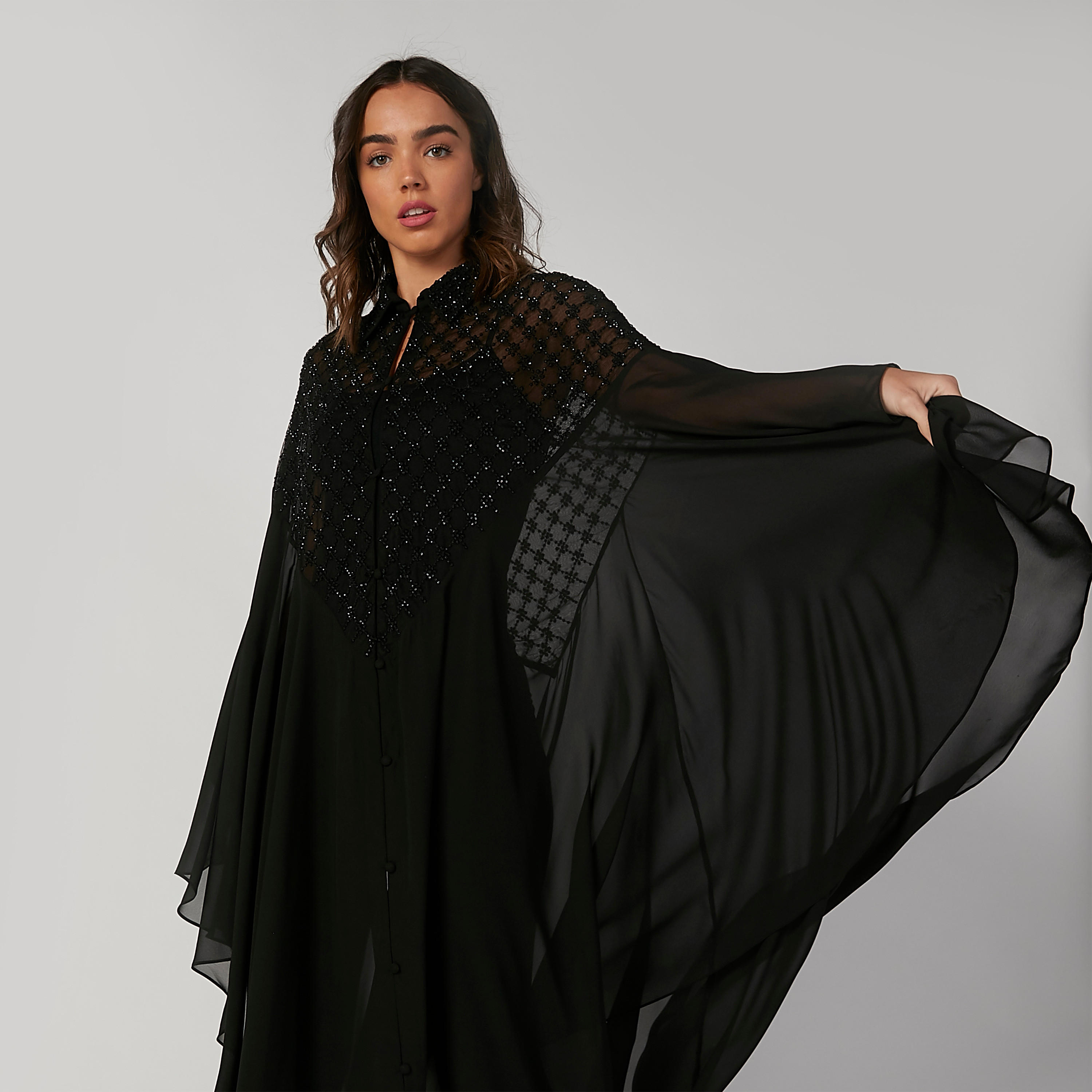 فستان قفطان مستدام مزيّن بحواف غير مستوية وأكمام واسعة -women-clothing-dresses-image-7