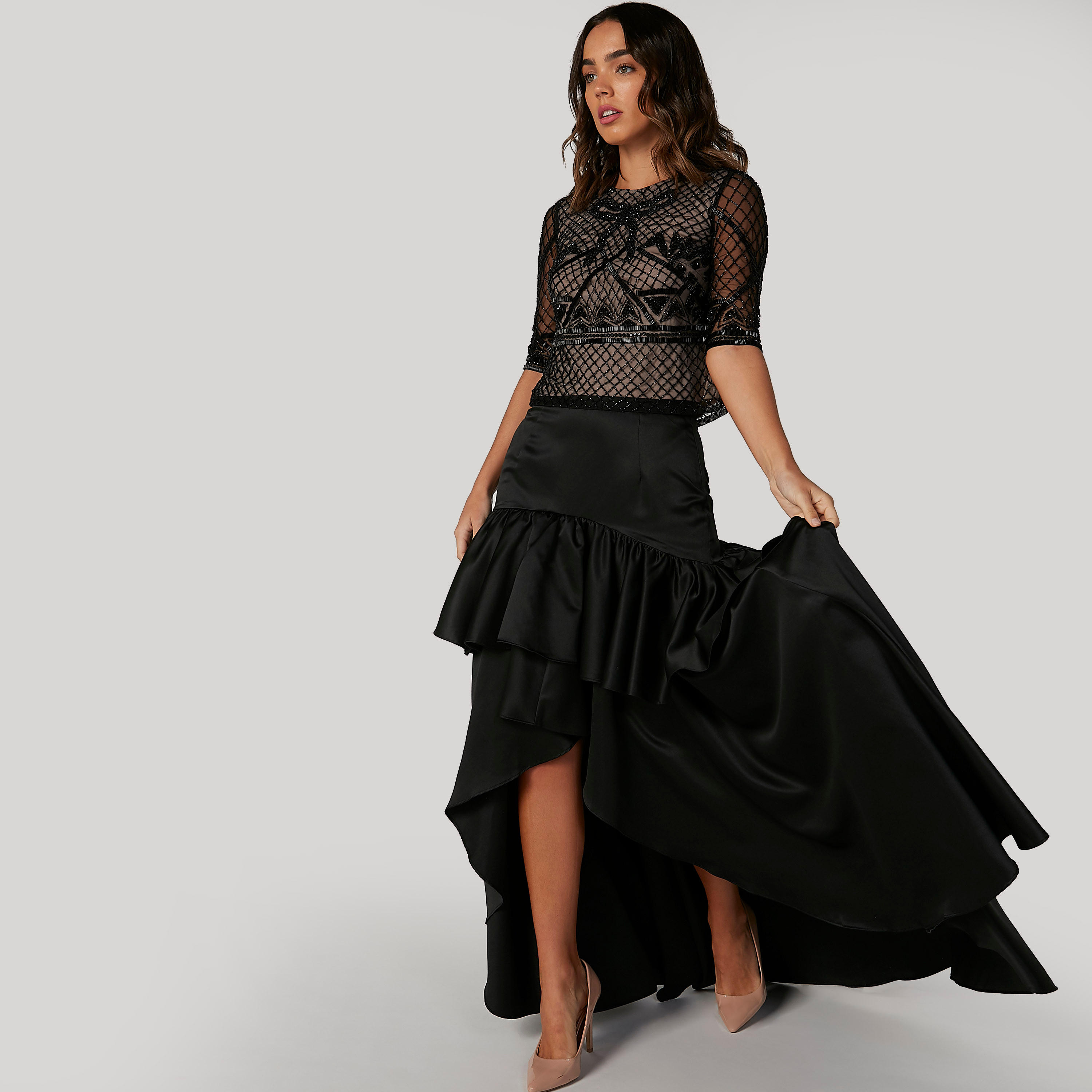 تنورة ماكسي سادة بخصر مطّاطي وحوّاف غير مستوية-women-clothing-bottoms-skirts-image-4